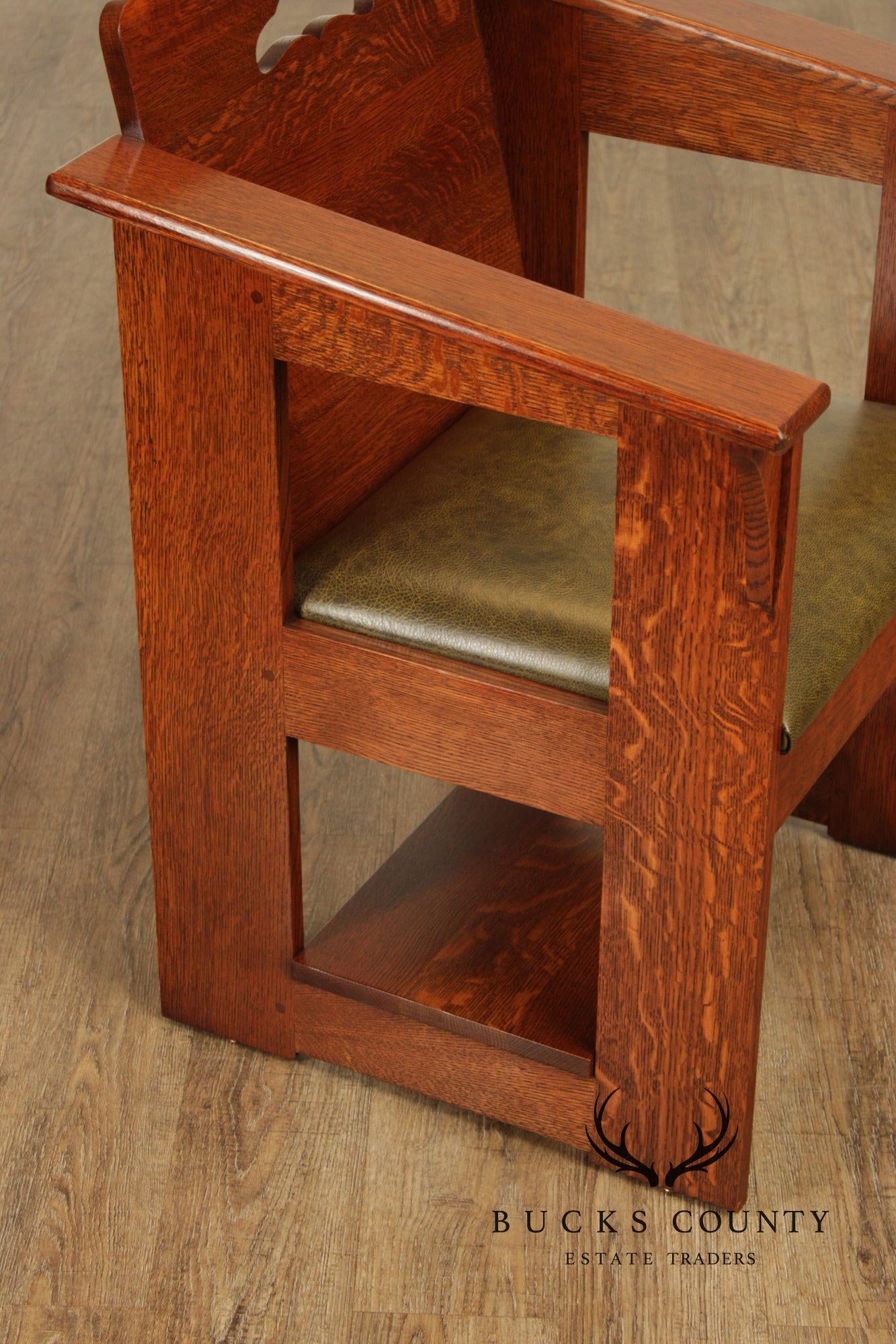Stickley Mission Collection Oak And Leather Cafe Arm Chair