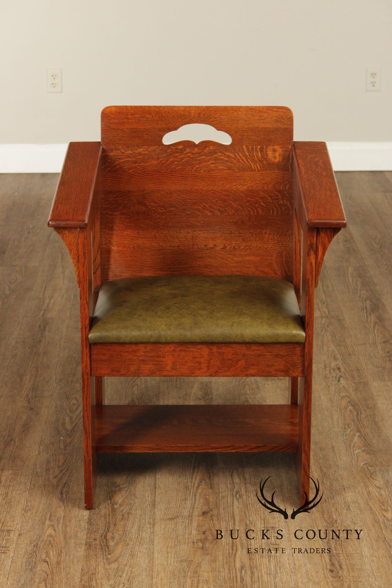 Stickley Mission Collection Oak And Leather Cafe Arm Chair