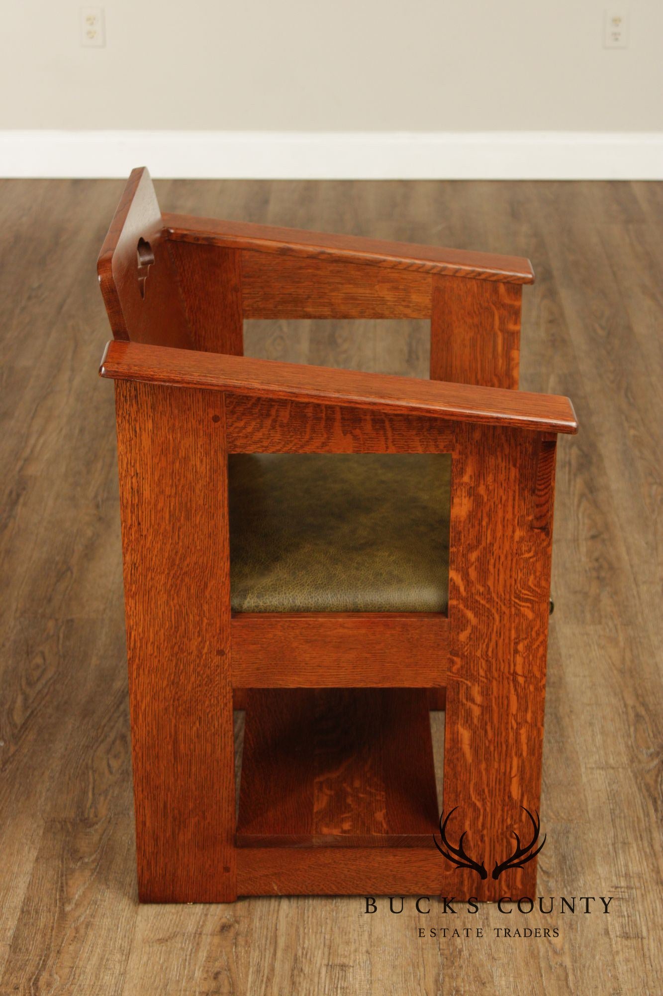 Stickley Mission Collection Oak And Leather Cafe Arm Chair