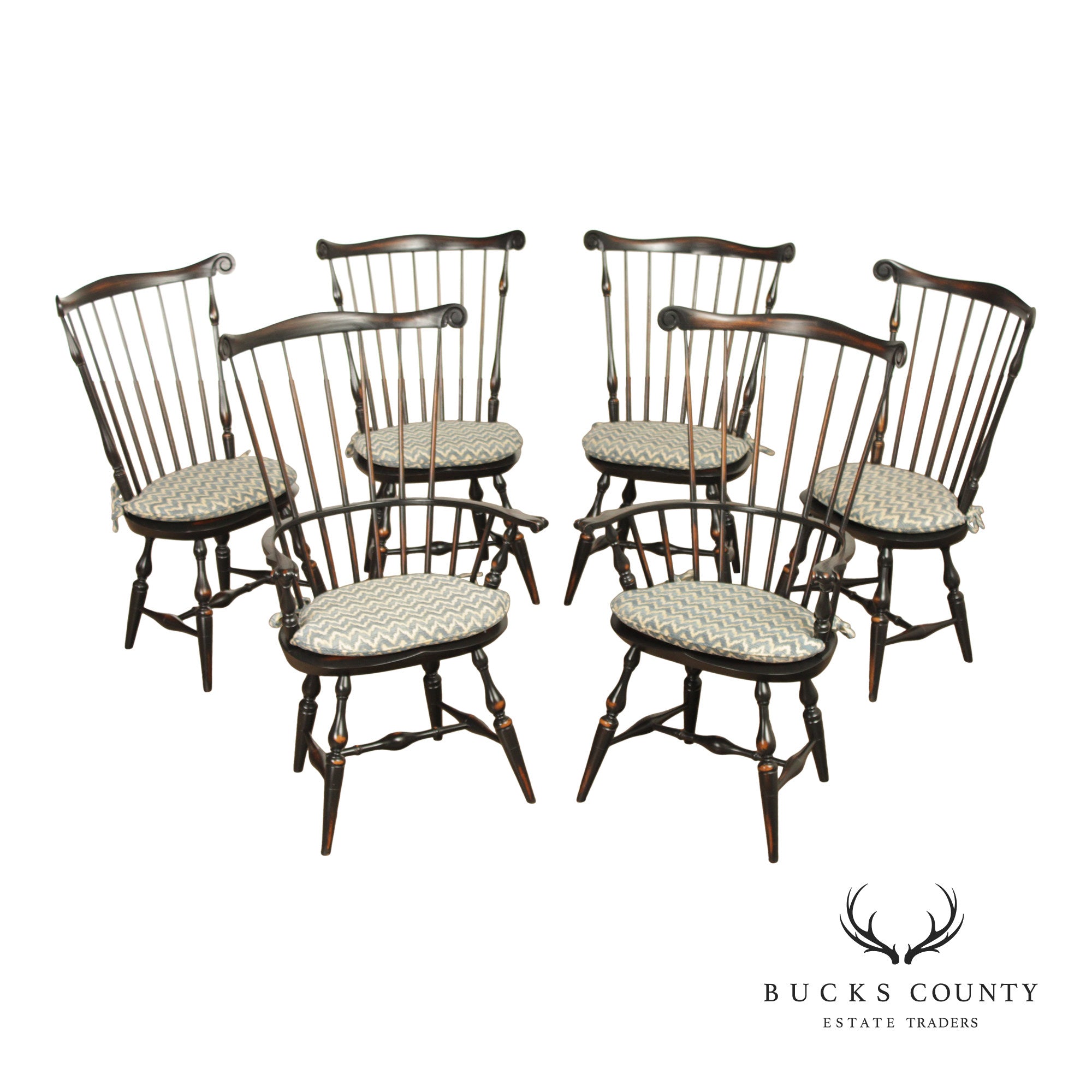 Warren Chair Works Custom Painted Set Of Six Windsor Dining Chairs