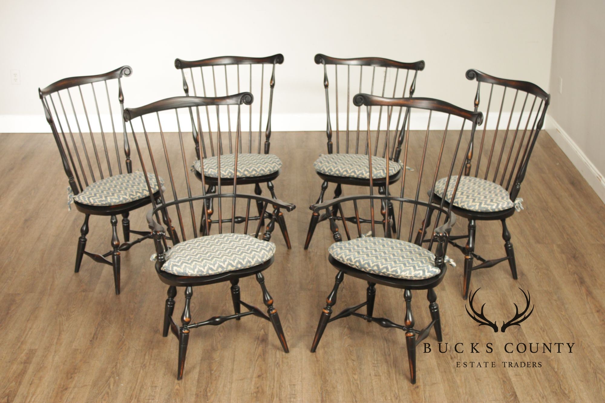 Warren Chair Works Custom Painted Set Of Six Windsor Dining Chairs