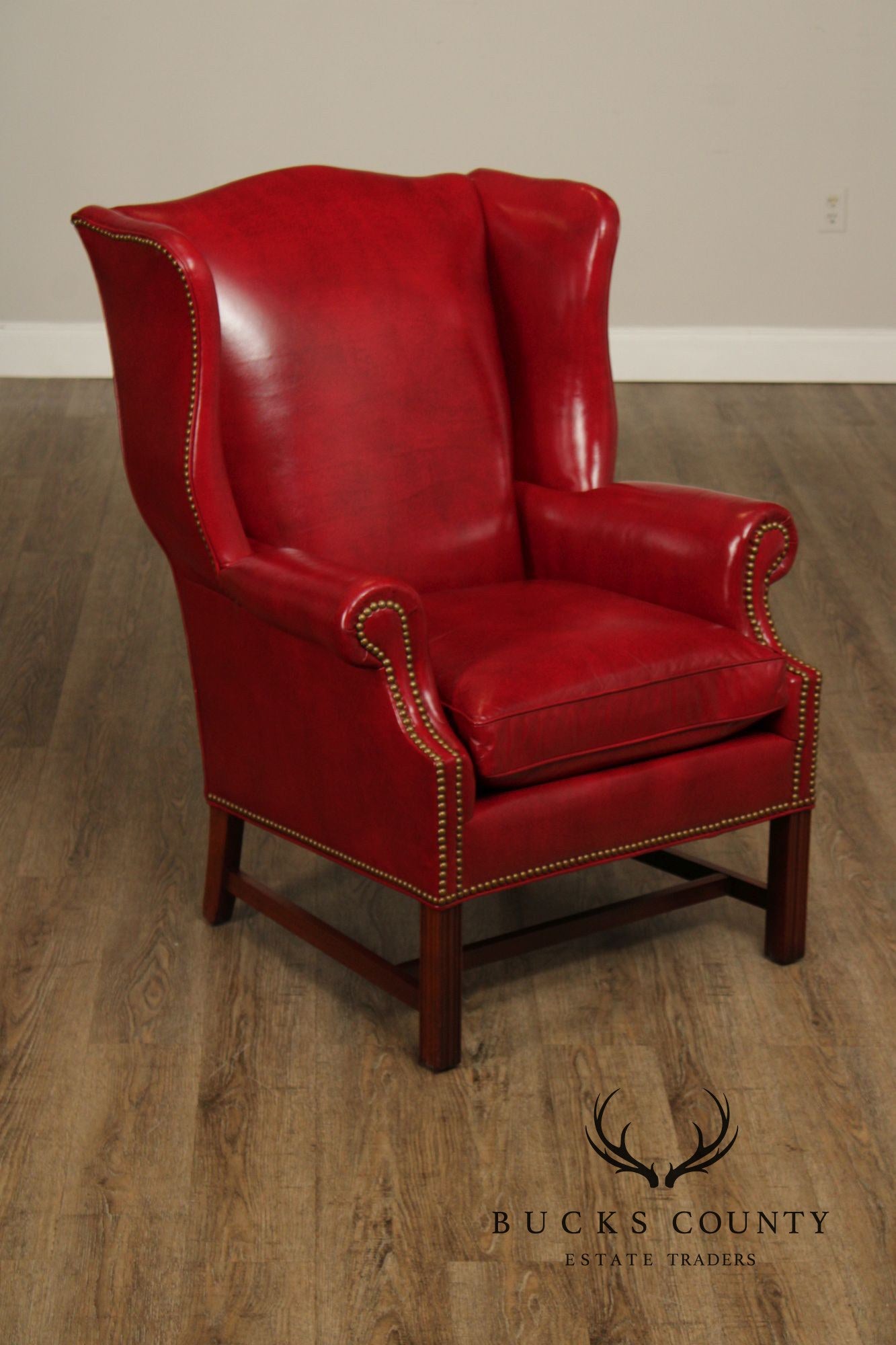 Thomasville Chippendale Style Leather Wing Chair