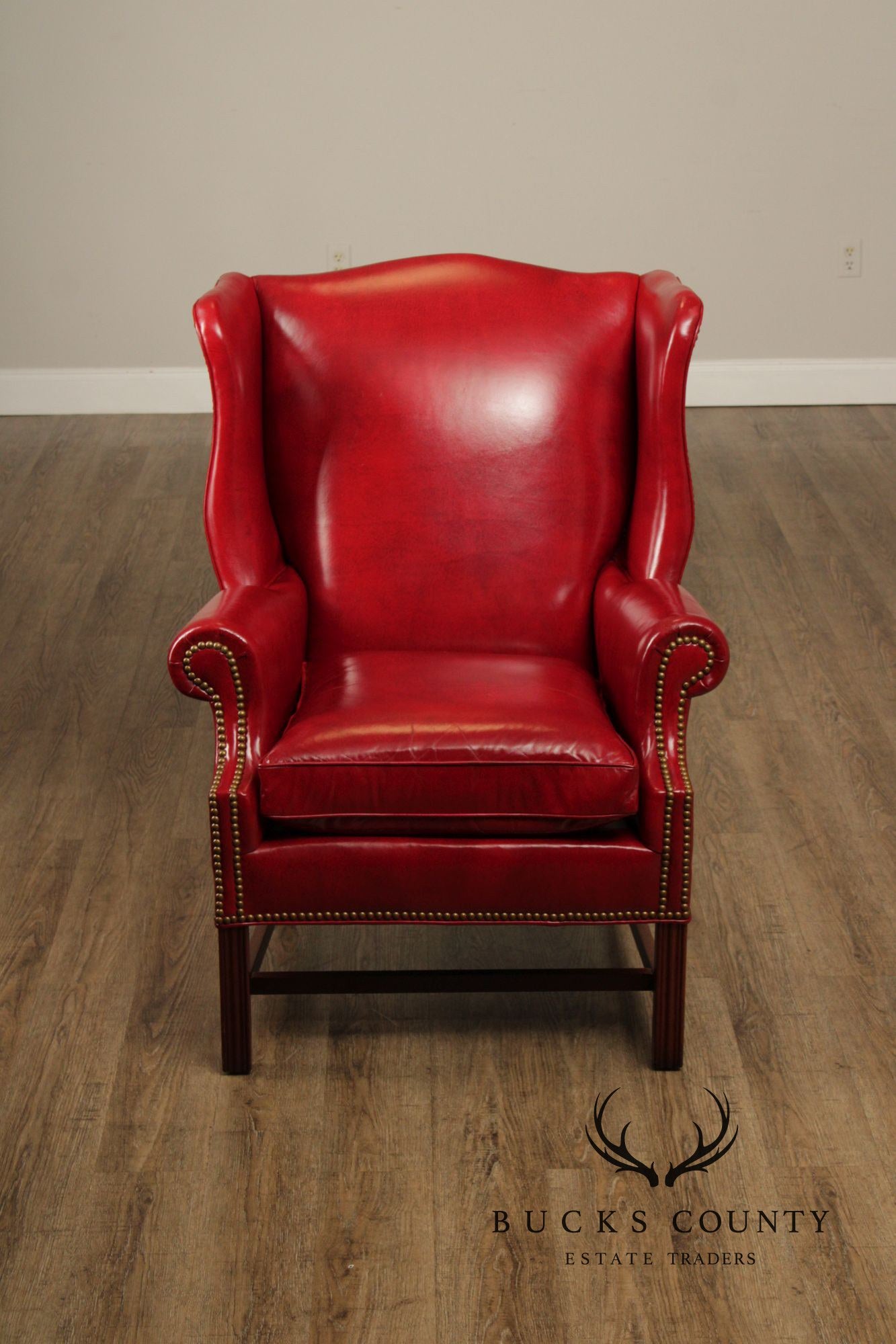Thomasville Chippendale Style Leather Wing Chair