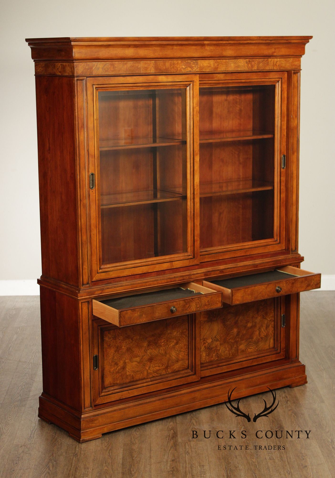 Ethan Allen Louis Philippe Style Burl Wood China Cabinet