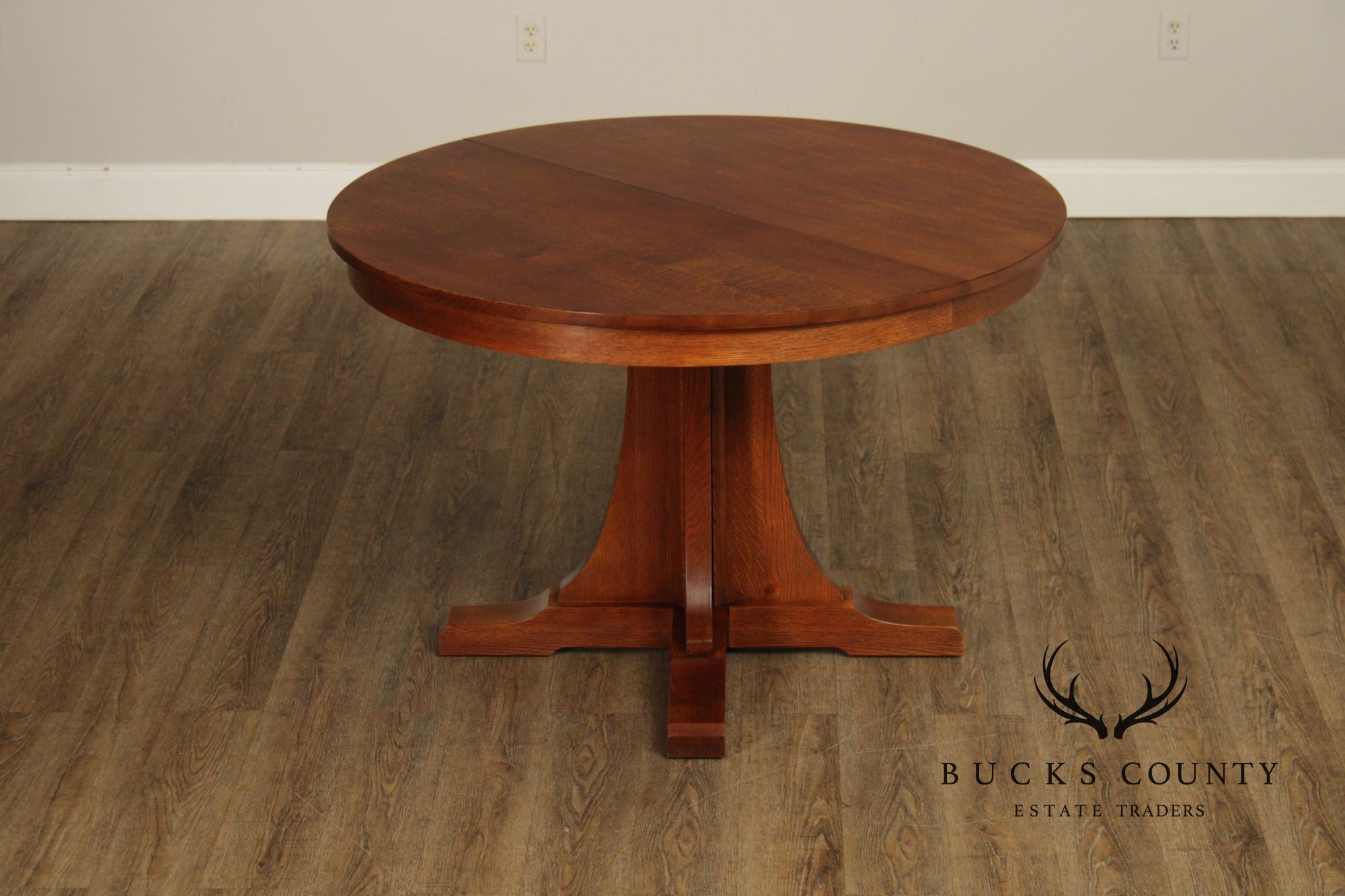 Stickley Mission Style Round Oak Pedestal Dining Table