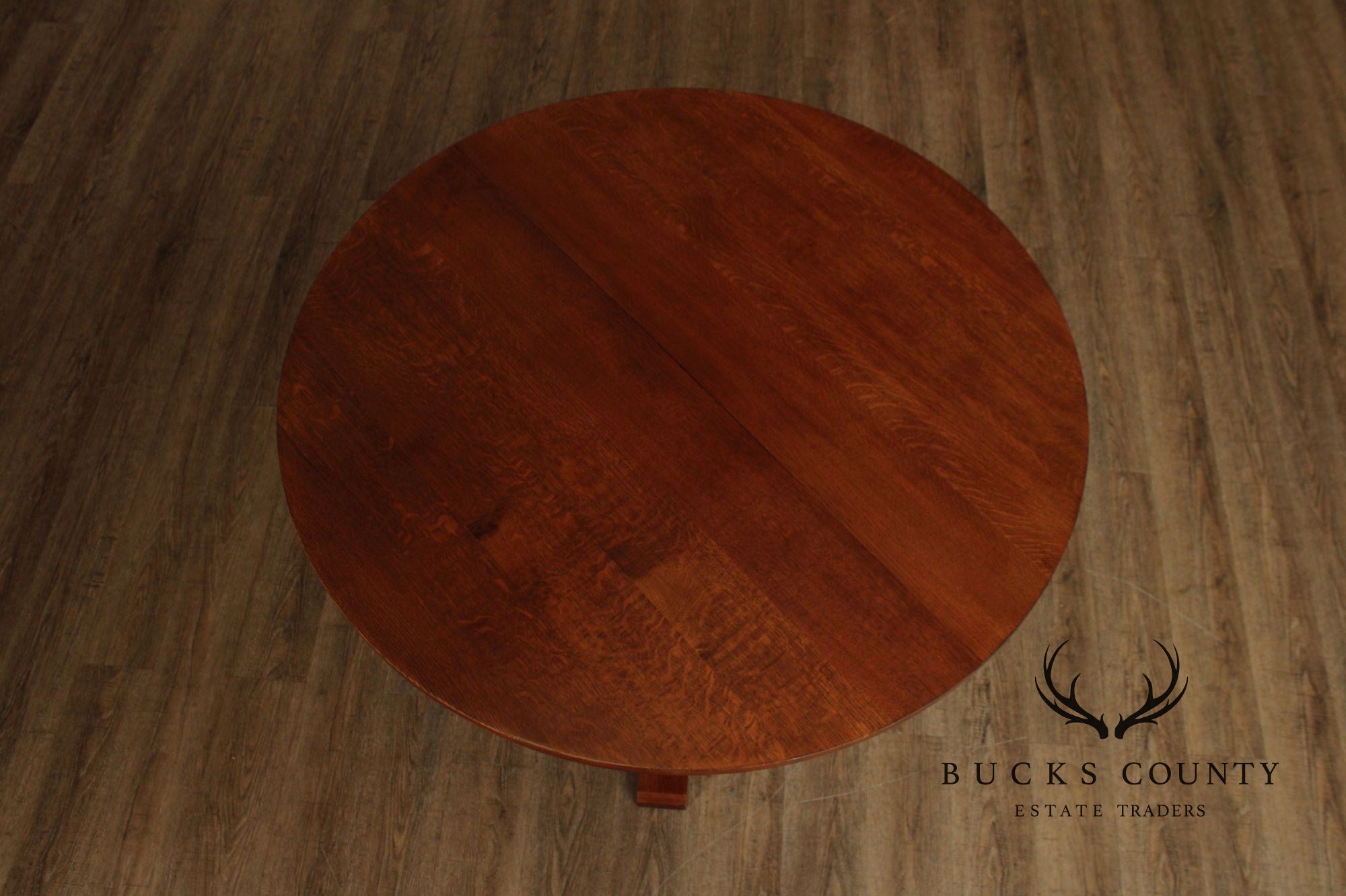 Stickley Mission Style Round Oak Pedestal Dining Table