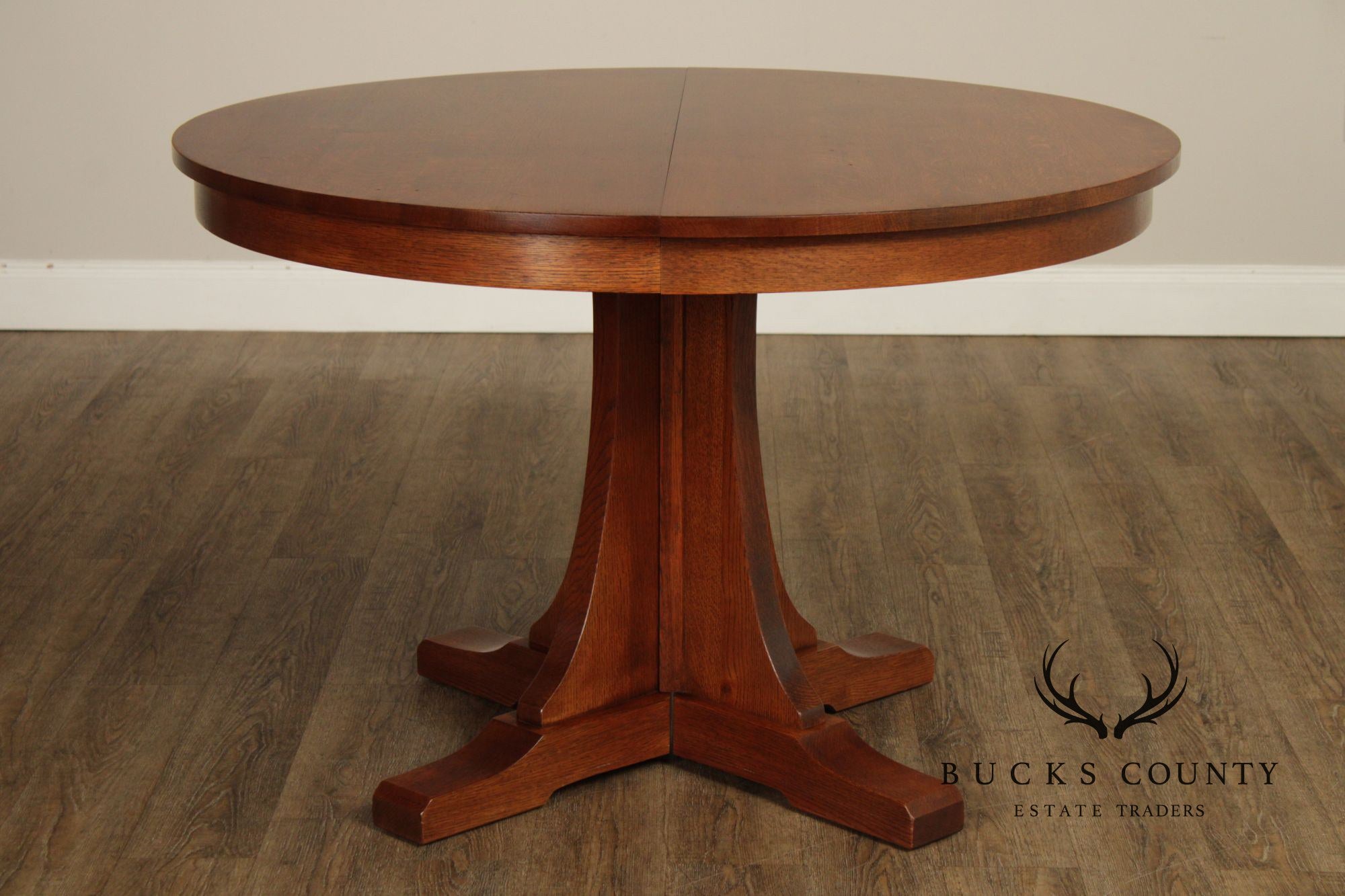 Stickley Mission Style Round Oak Pedestal Dining Table