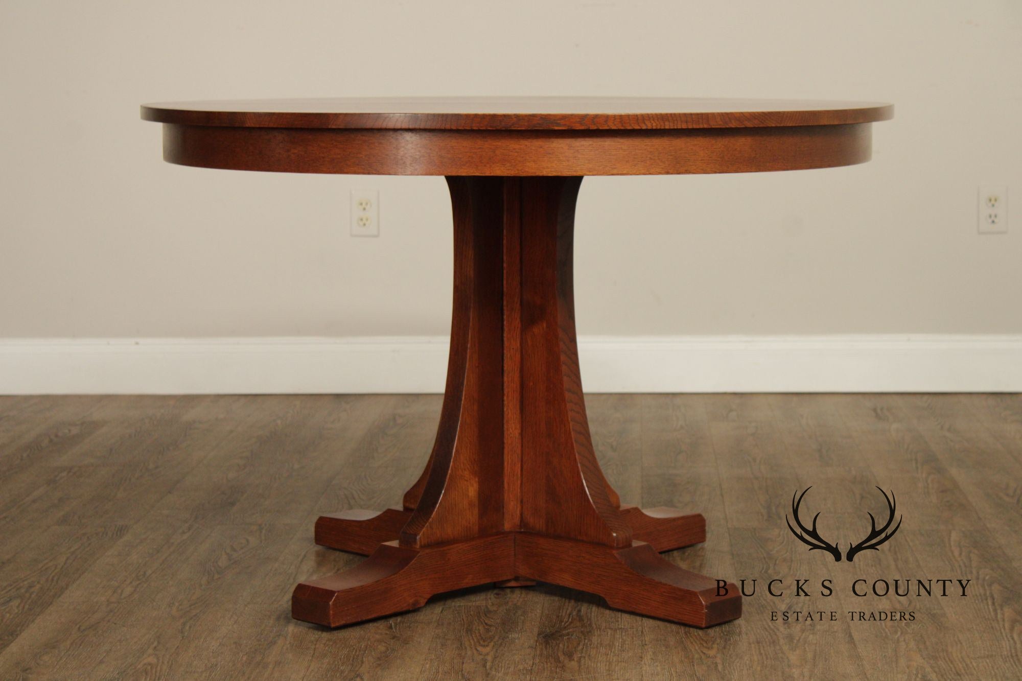 Stickley Mission Style Round Oak Pedestal Dining Table