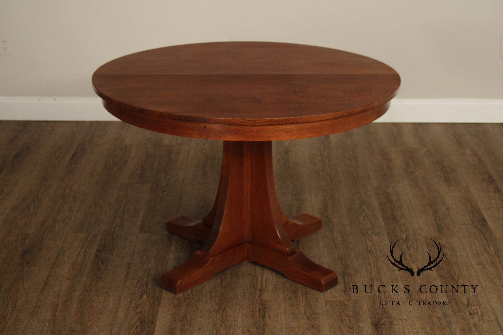 Stickley Mission Style Round Oak Pedestal Dining Table
