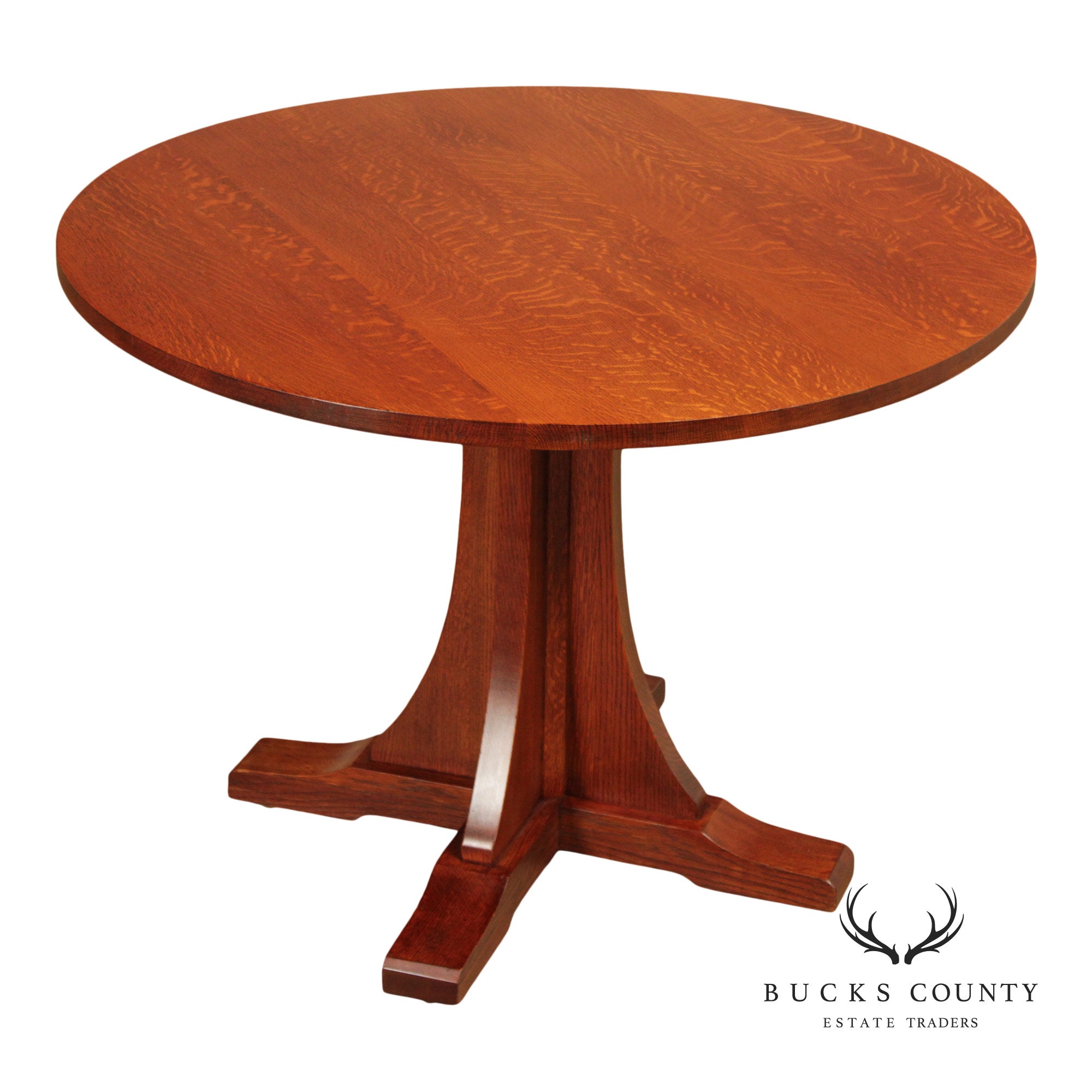 Stickley Mission Collection Round Oak Pedestal Dining Table