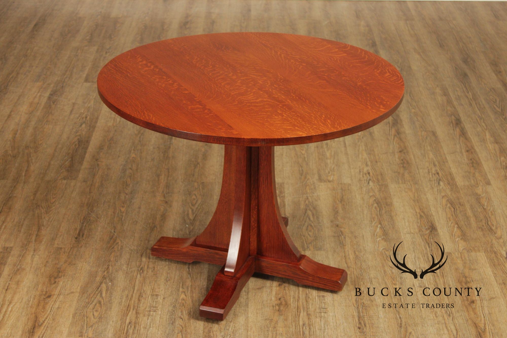 Stickley Mission Collection Round Oak Pedestal Dining Table