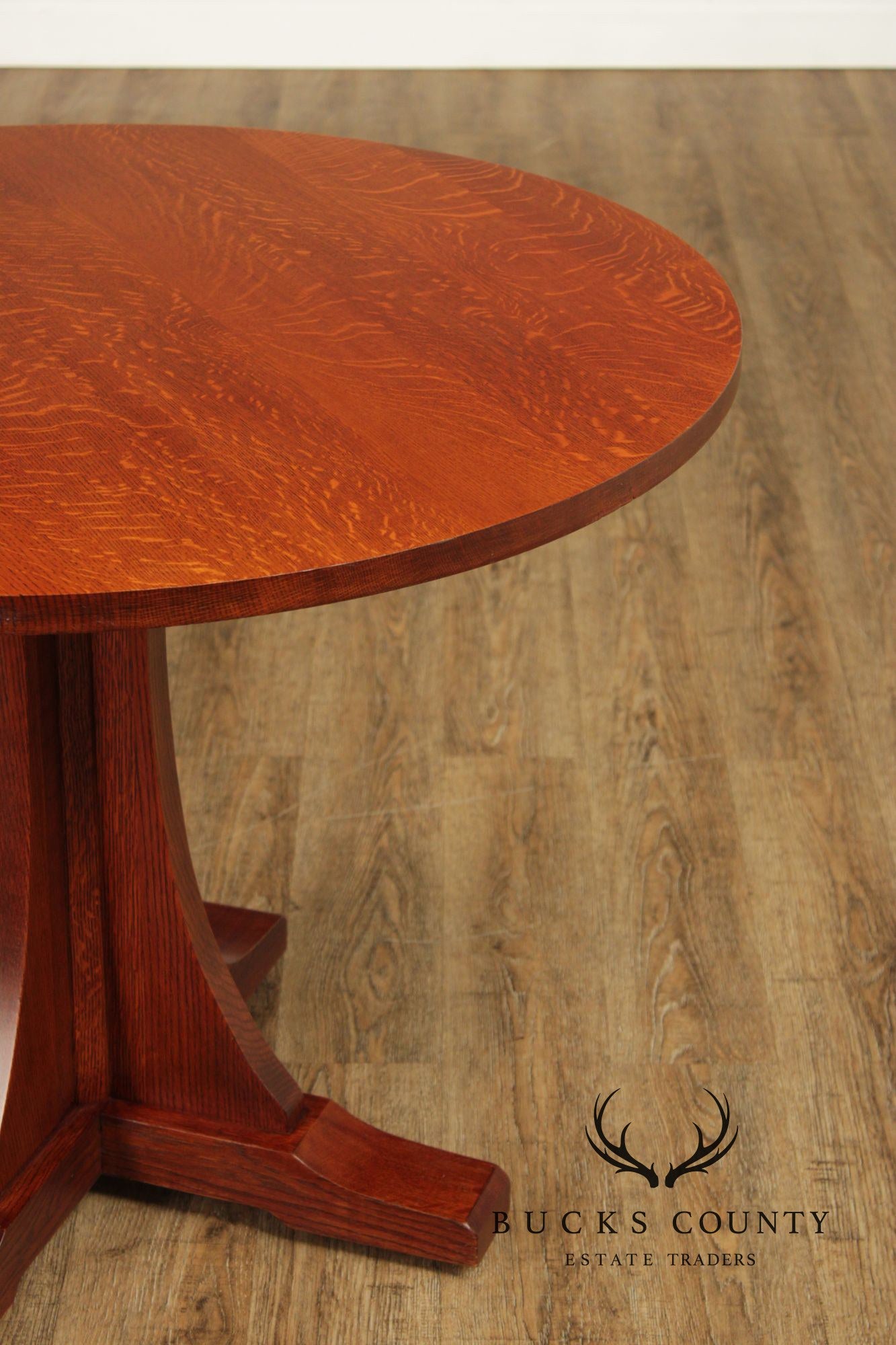Stickley Mission Collection Round Oak Pedestal Dining Table