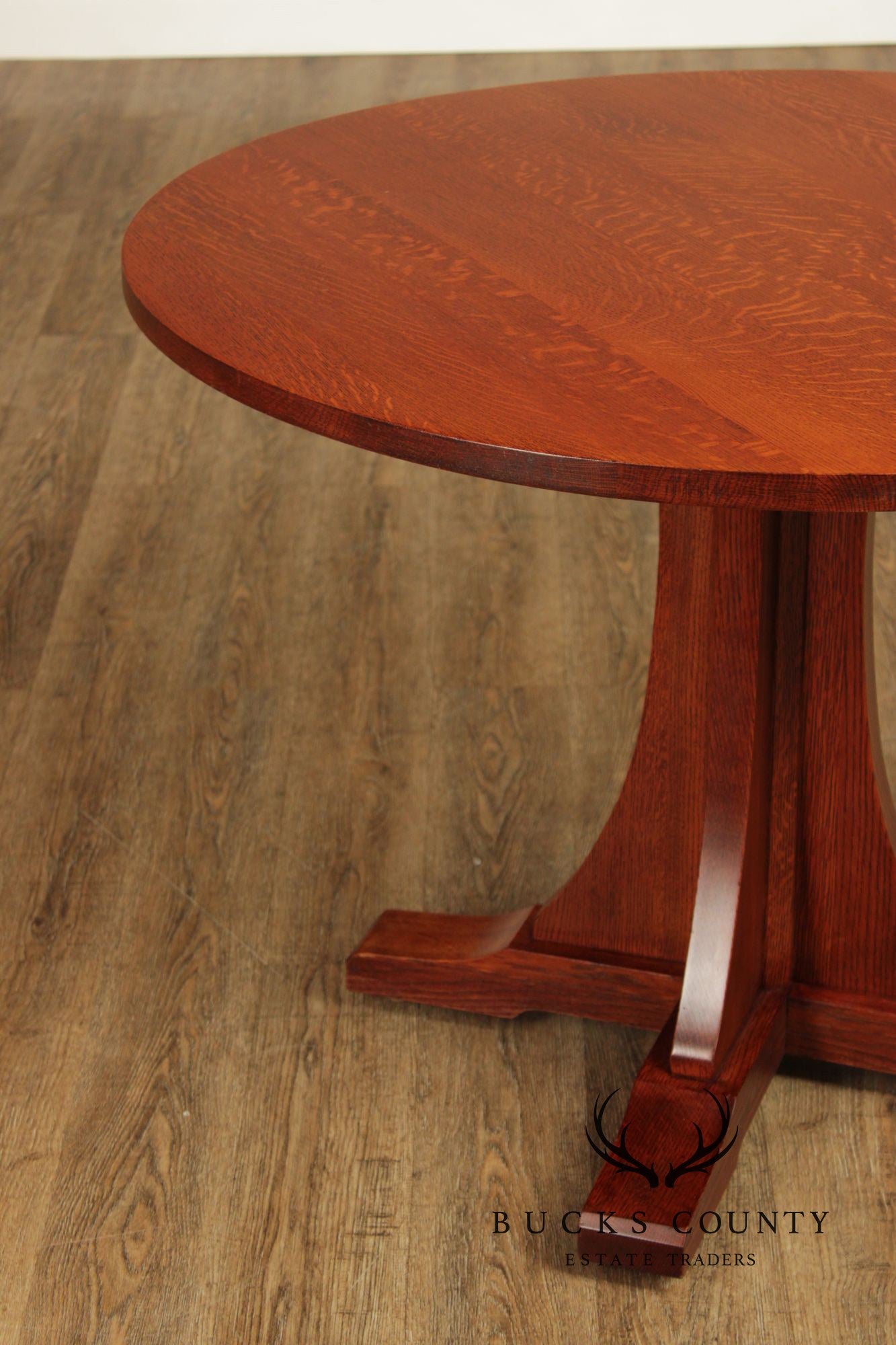 Stickley Mission Collection Round Oak Pedestal Dining Table