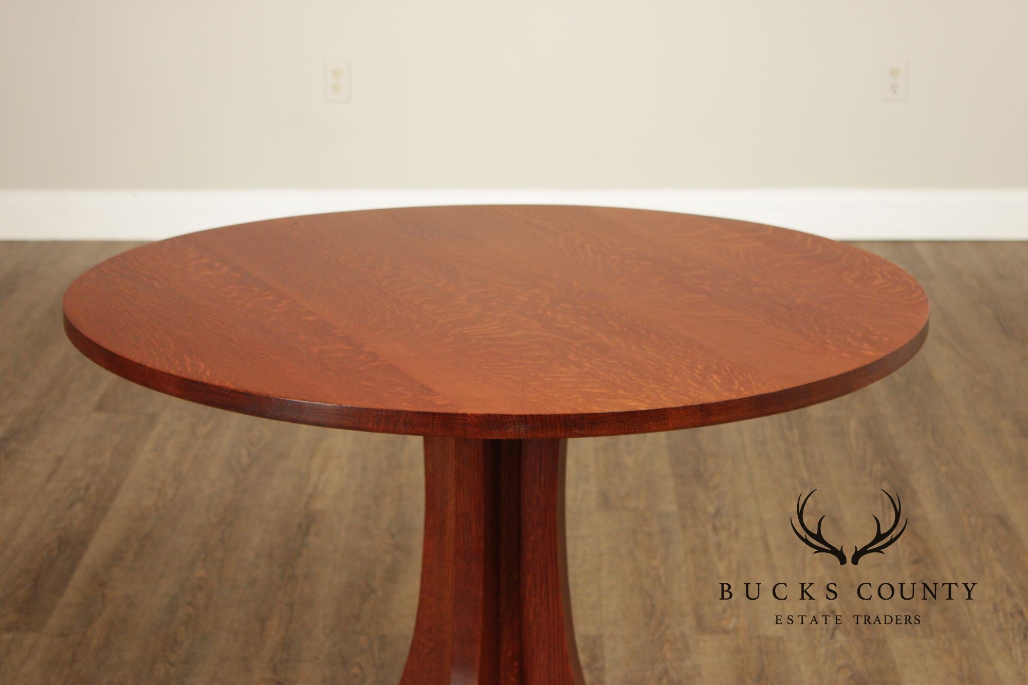 Stickley Mission Collection Round Oak Pedestal Dining Table