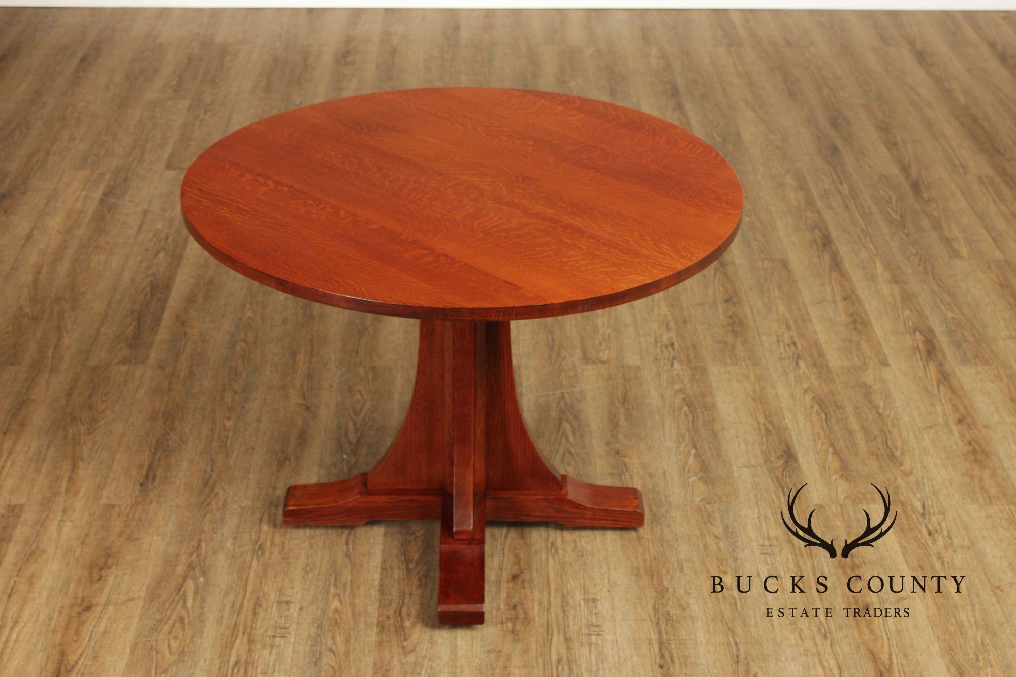 Stickley Mission Collection Round Oak Pedestal Dining Table