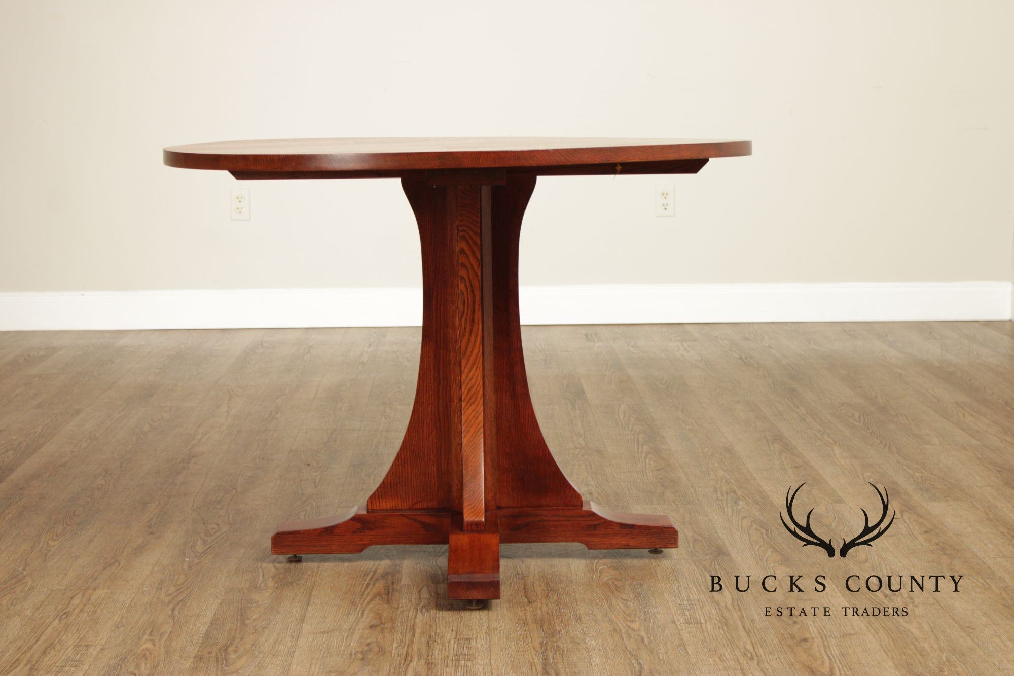 Stickley Mission Collection Round Oak Pedestal Dining Table