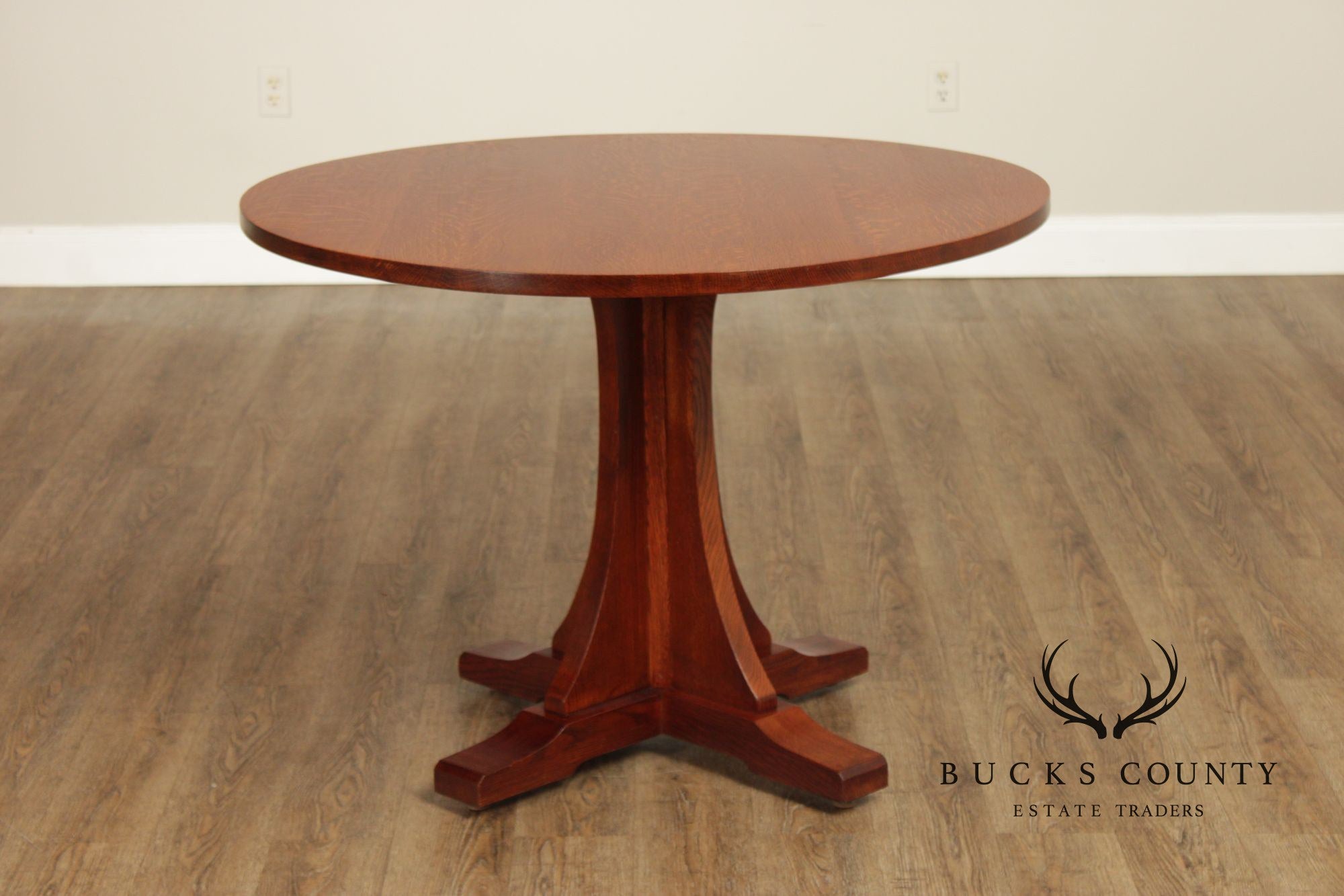 Stickley Mission Collection Round Oak Pedestal Dining Table