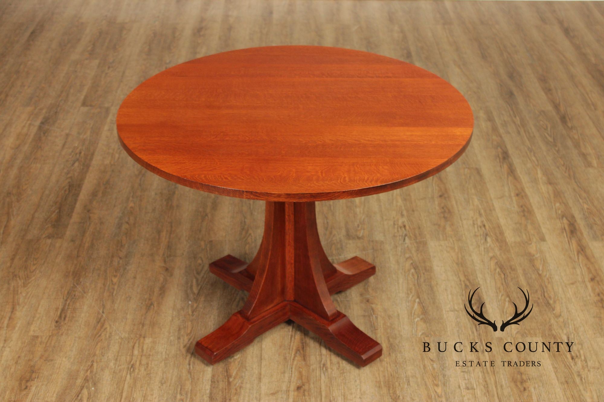 Stickley Mission Collection Round Oak Pedestal Dining Table