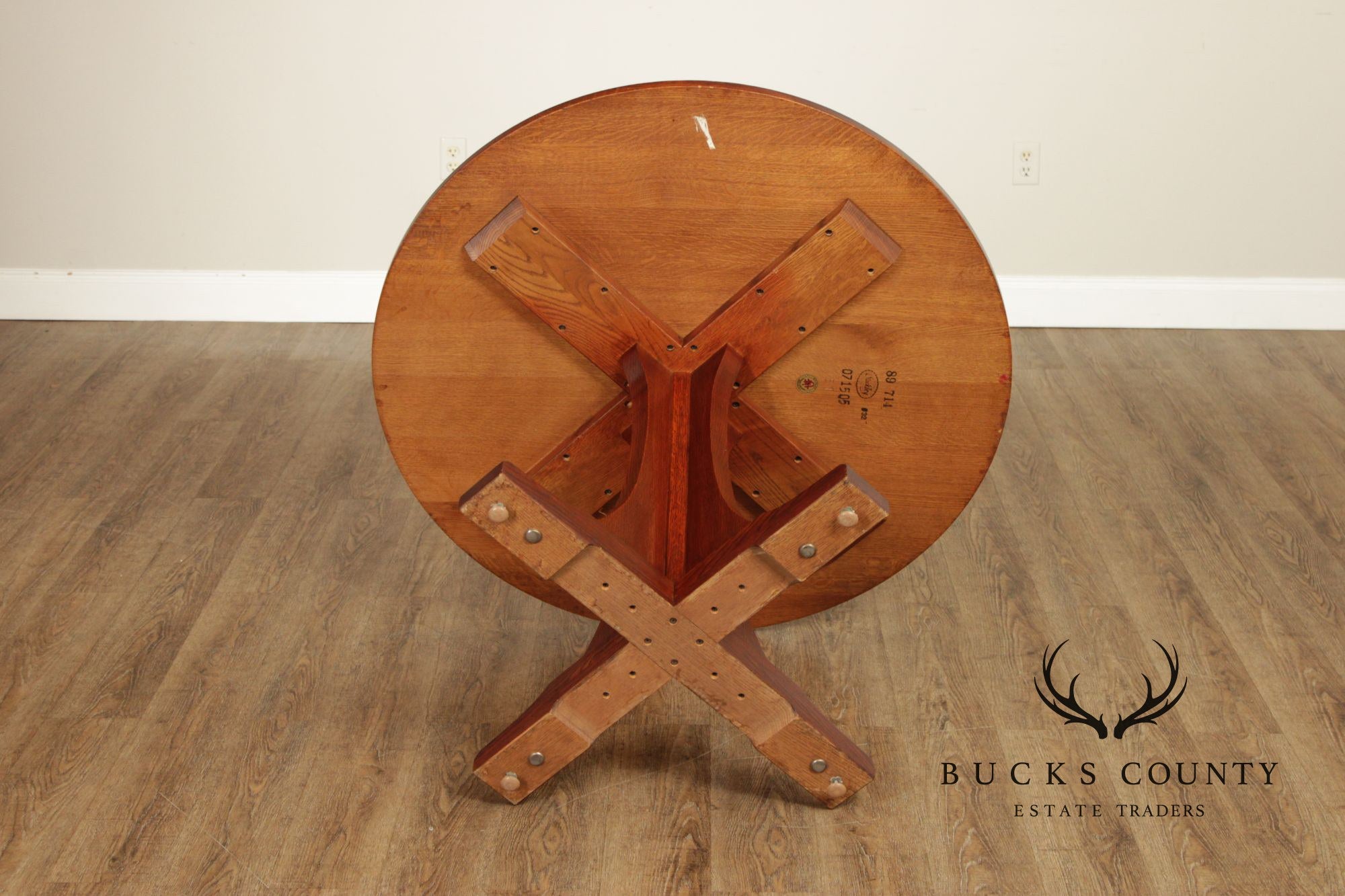 Stickley Mission Collection Round Oak Pedestal Dining Table