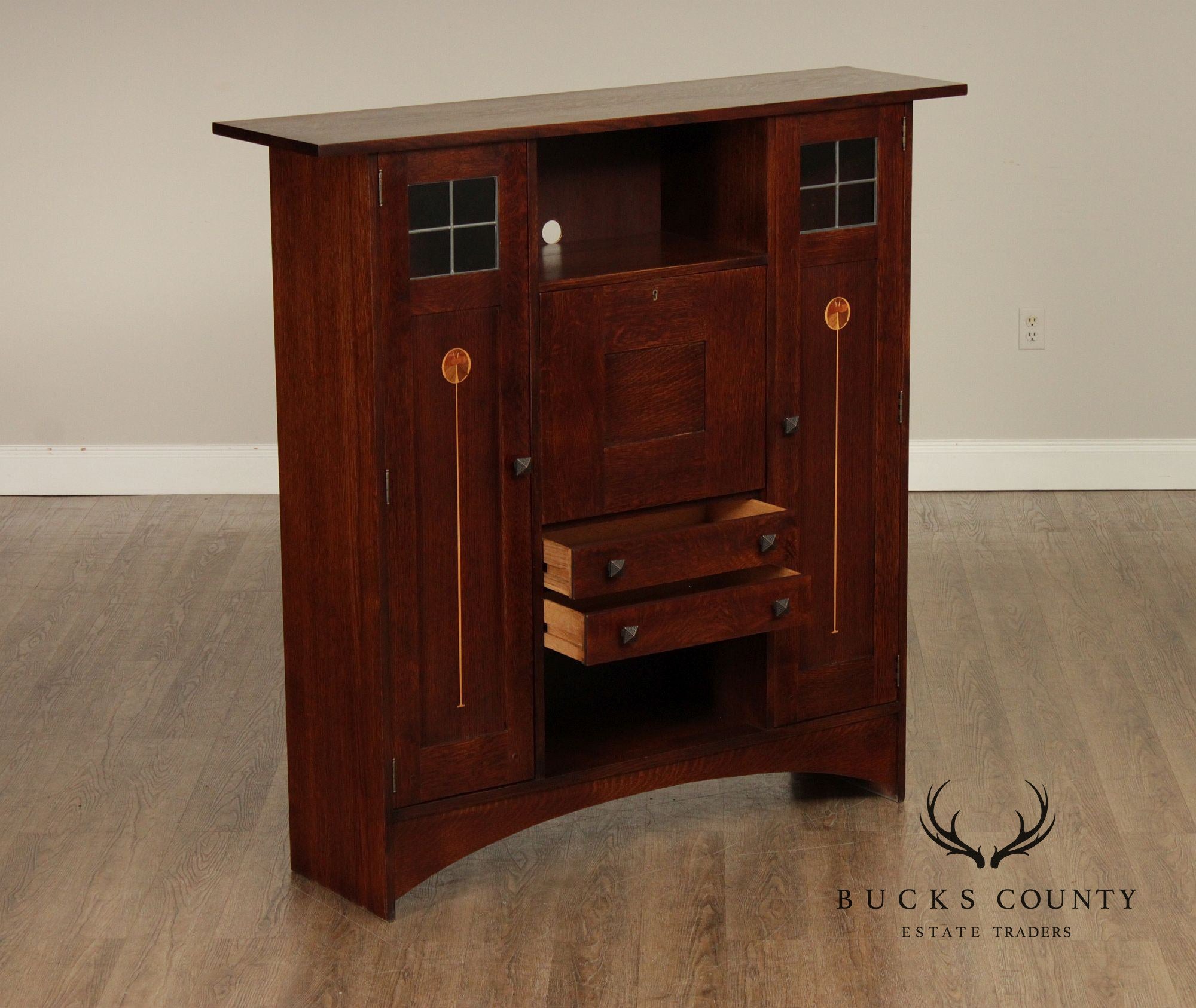 Stickley Harvey Ellis Collection Mission Oak Fall-Front Bookcase With Wood Doors