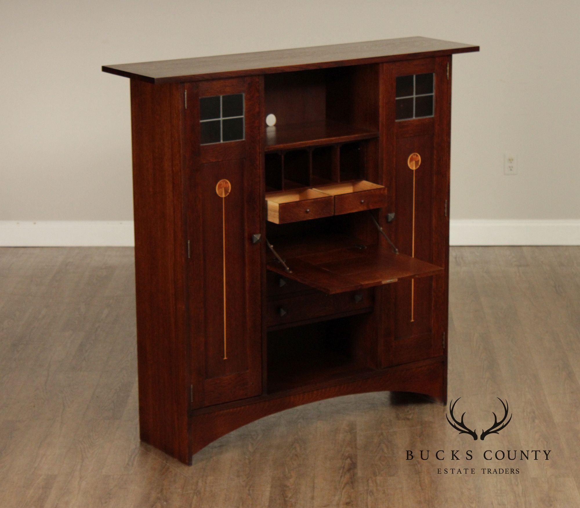 Stickley Harvey Ellis Collection Mission Oak Fall-Front Bookcase With Wood Doors