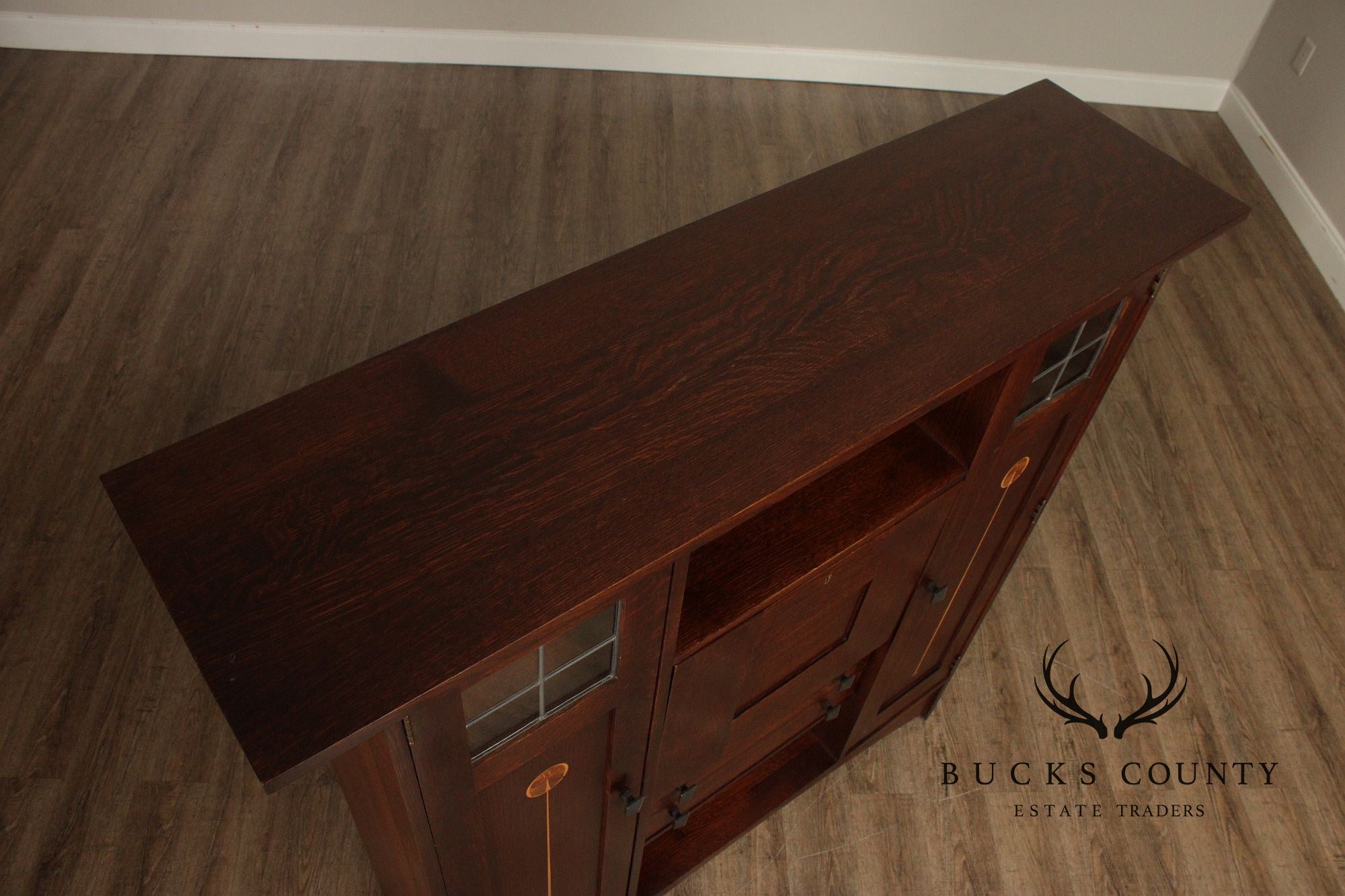 Stickley Harvey Ellis Collection Mission Oak Fall-Front Bookcase With Wood Doors
