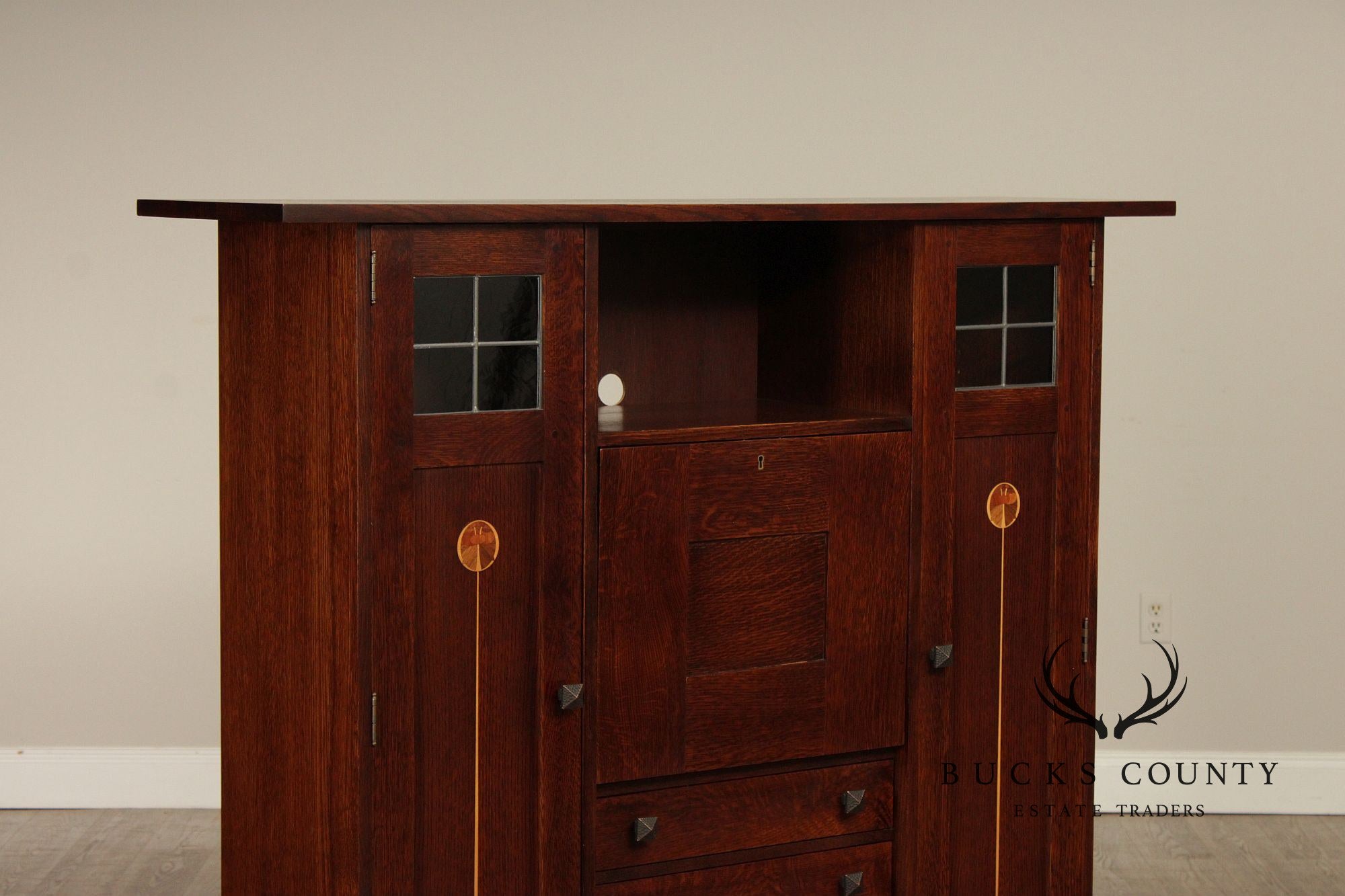 Stickley Harvey Ellis Collection Mission Oak Fall-Front Bookcase With Wood Doors