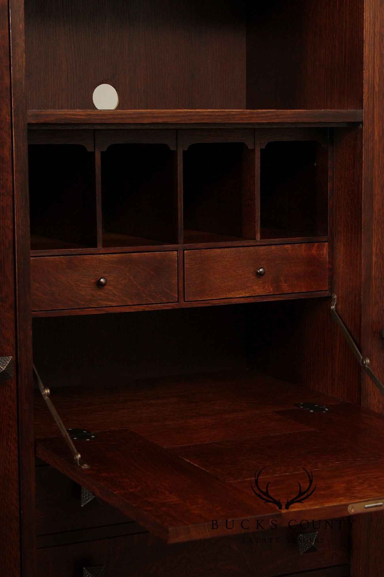 Stickley Harvey Ellis Collection Mission Oak Fall-Front Bookcase With Wood Doors