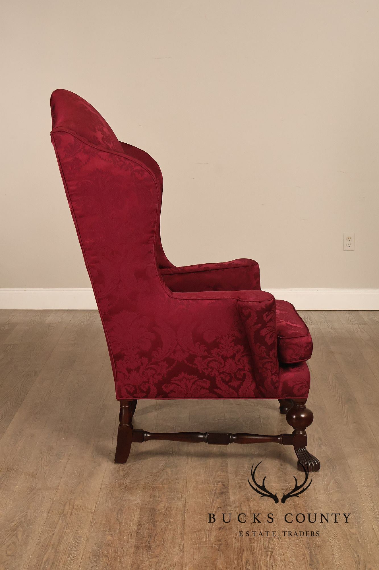 Baker Stately Homes Collection Pair of Carved Wingback Armchairs