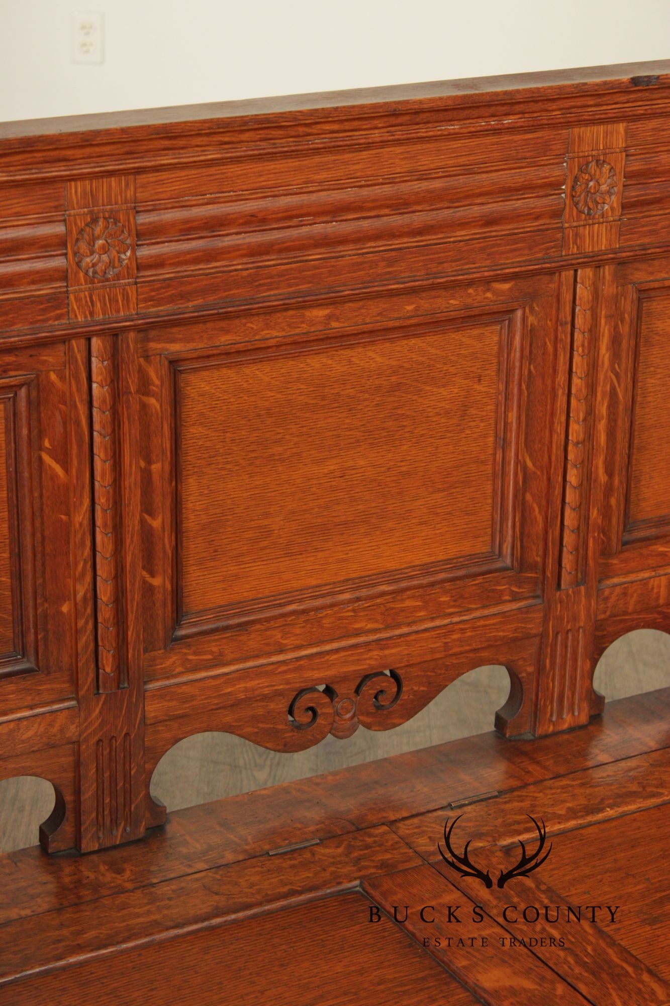 Antique Victorian Gothic Revival Carved Oak Monks Bench With Lift Seat Storage