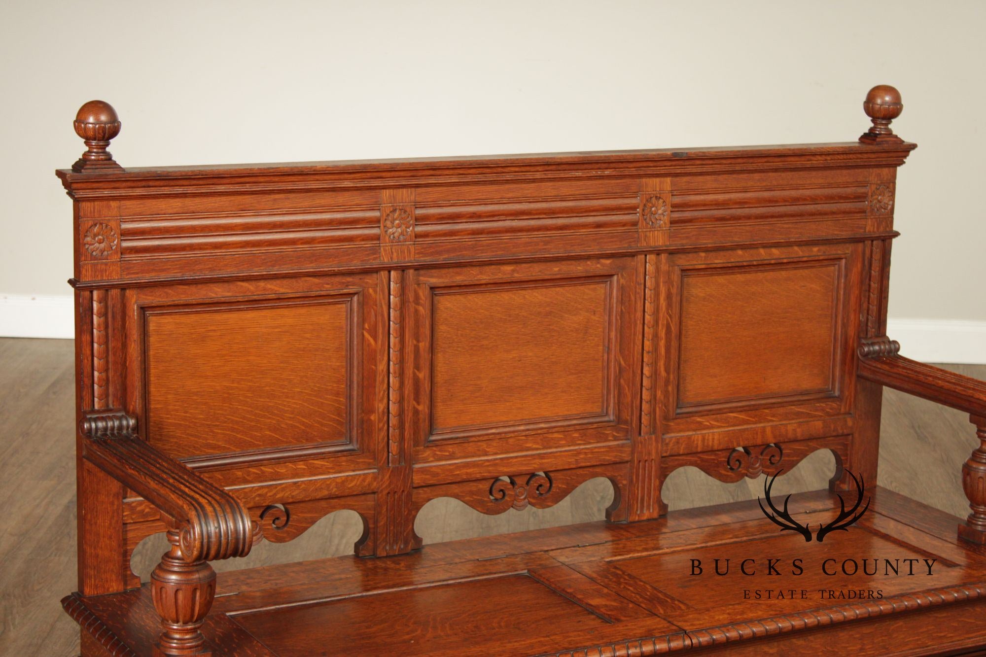 Antique Victorian Gothic Revival Carved Oak Monks Bench With Lift Seat Storage