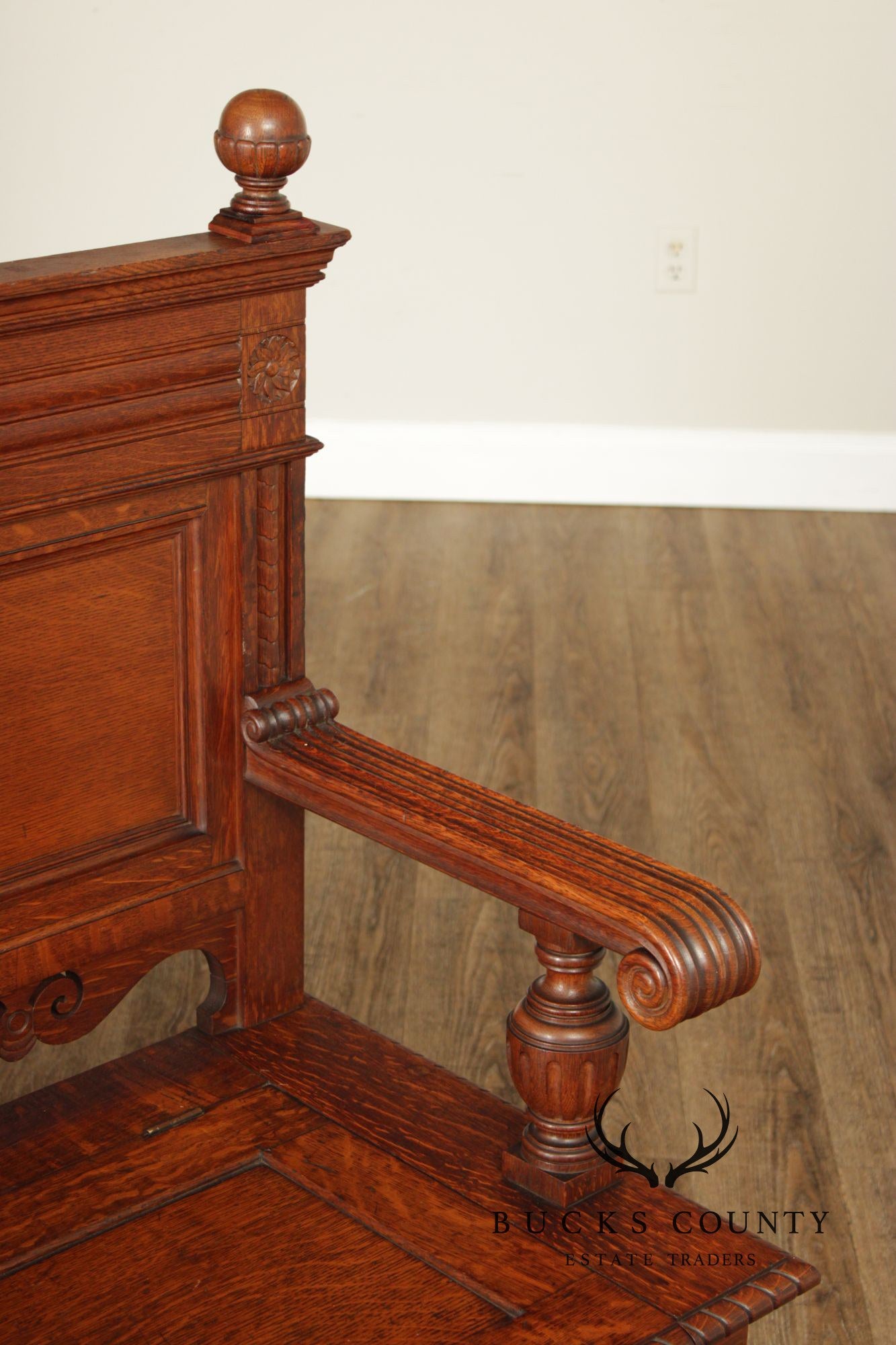 Antique Victorian Gothic Revival Carved Oak Monks Bench With Lift Seat Storage