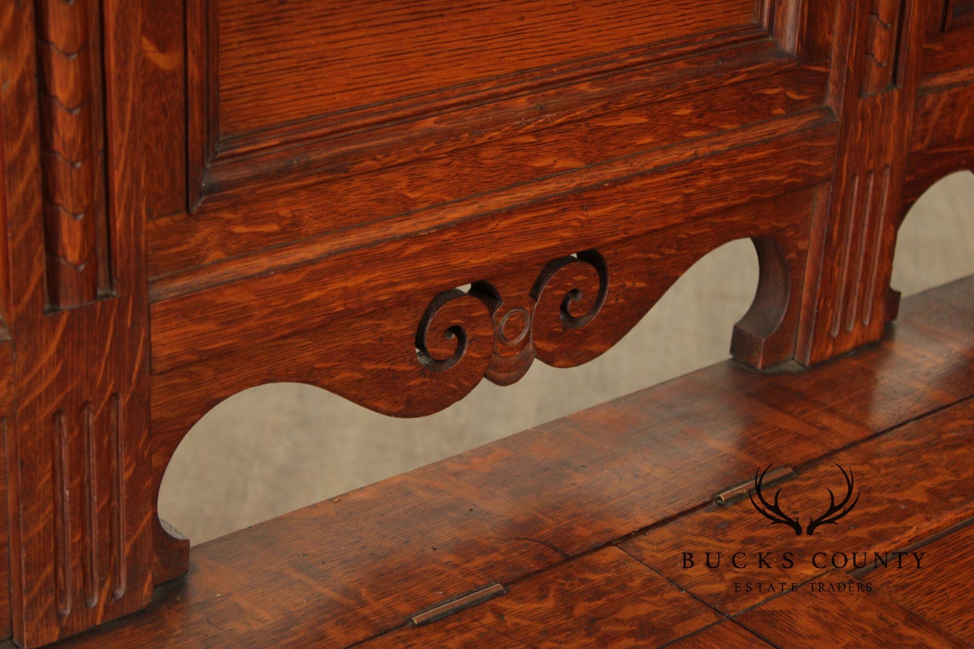 Antique Victorian Gothic Revival Carved Oak Monks Bench With Lift Seat Storage