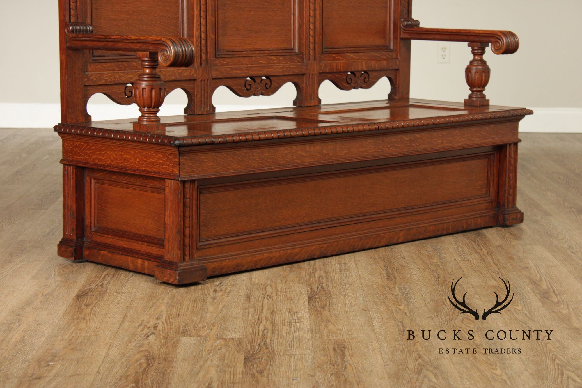 Antique Victorian Gothic Revival Carved Oak Monks Bench With Lift Seat Storage