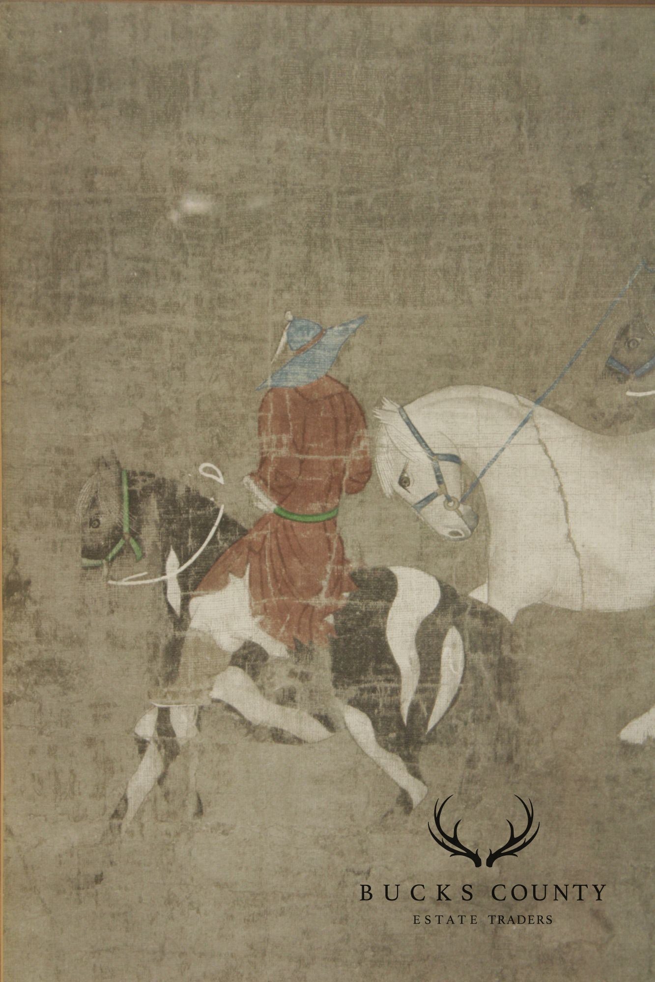 Vintage Chinese Print, 'Riders Leading a White Horse'