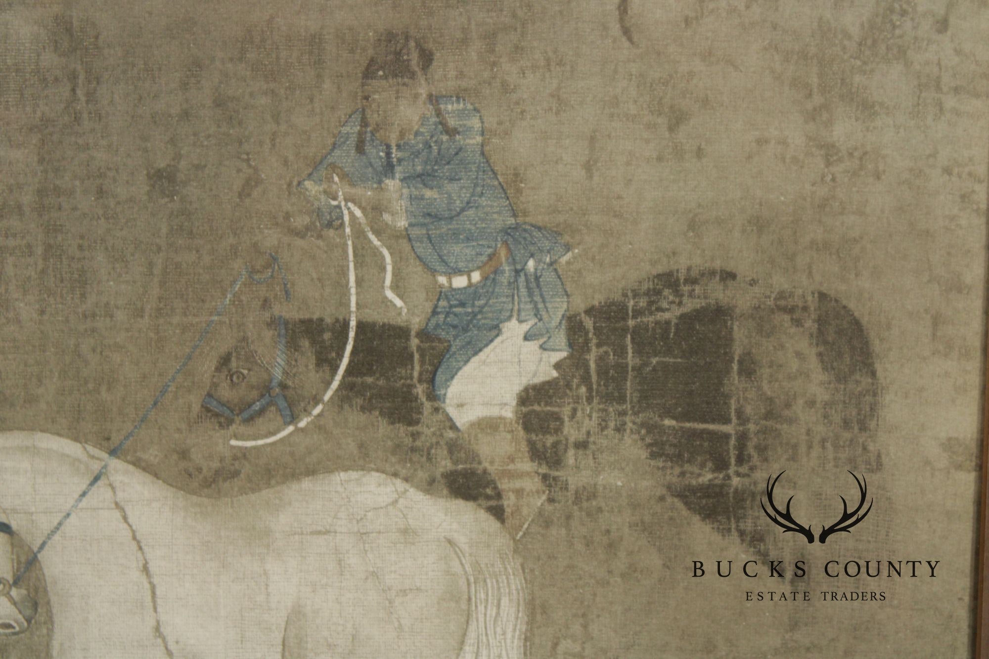 Vintage Chinese Print, 'Riders Leading a White Horse'