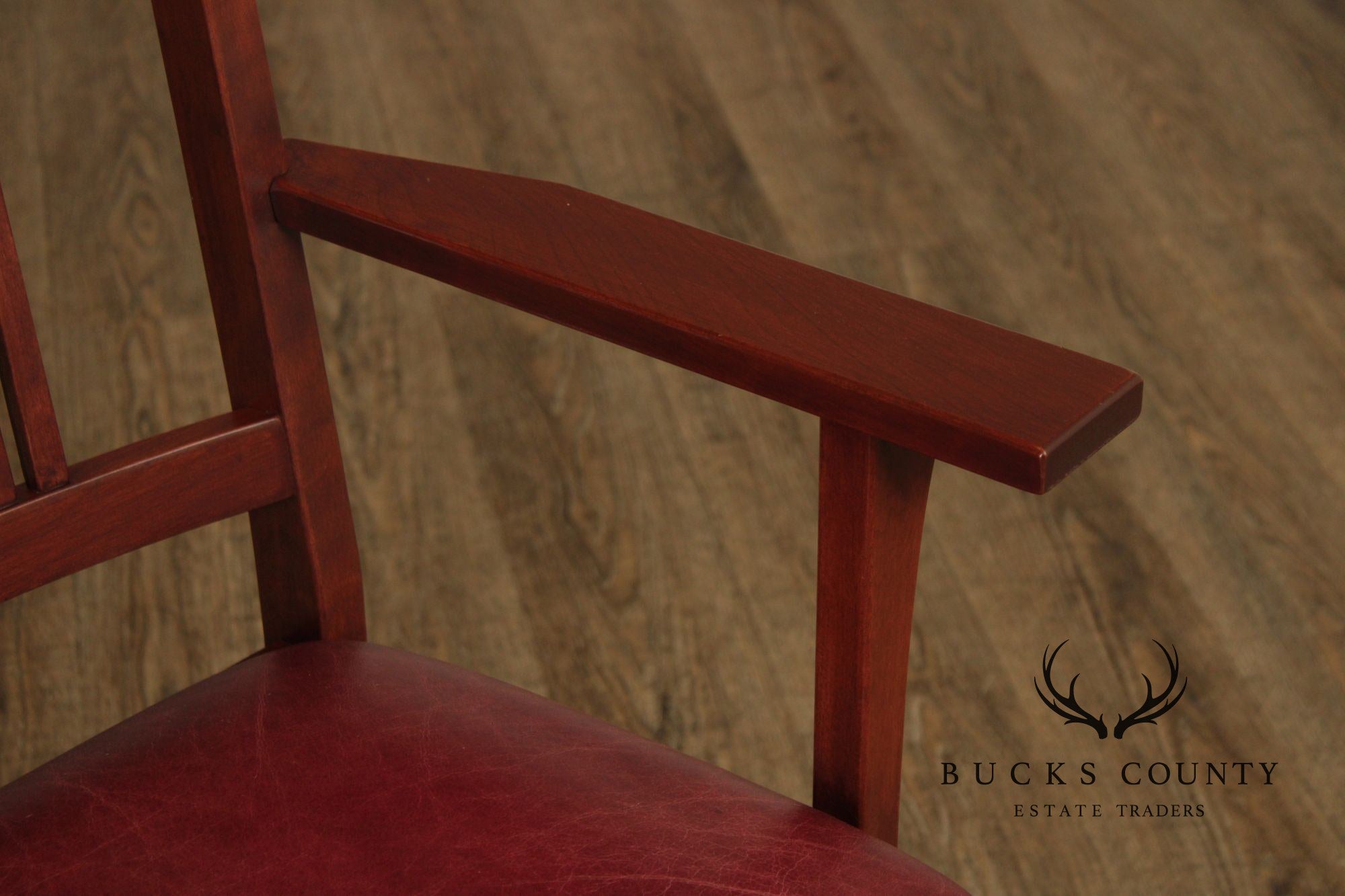 Zimmerman Mission Style Custom Set Of Four Cherry And Leather Spindle Dining Chairs