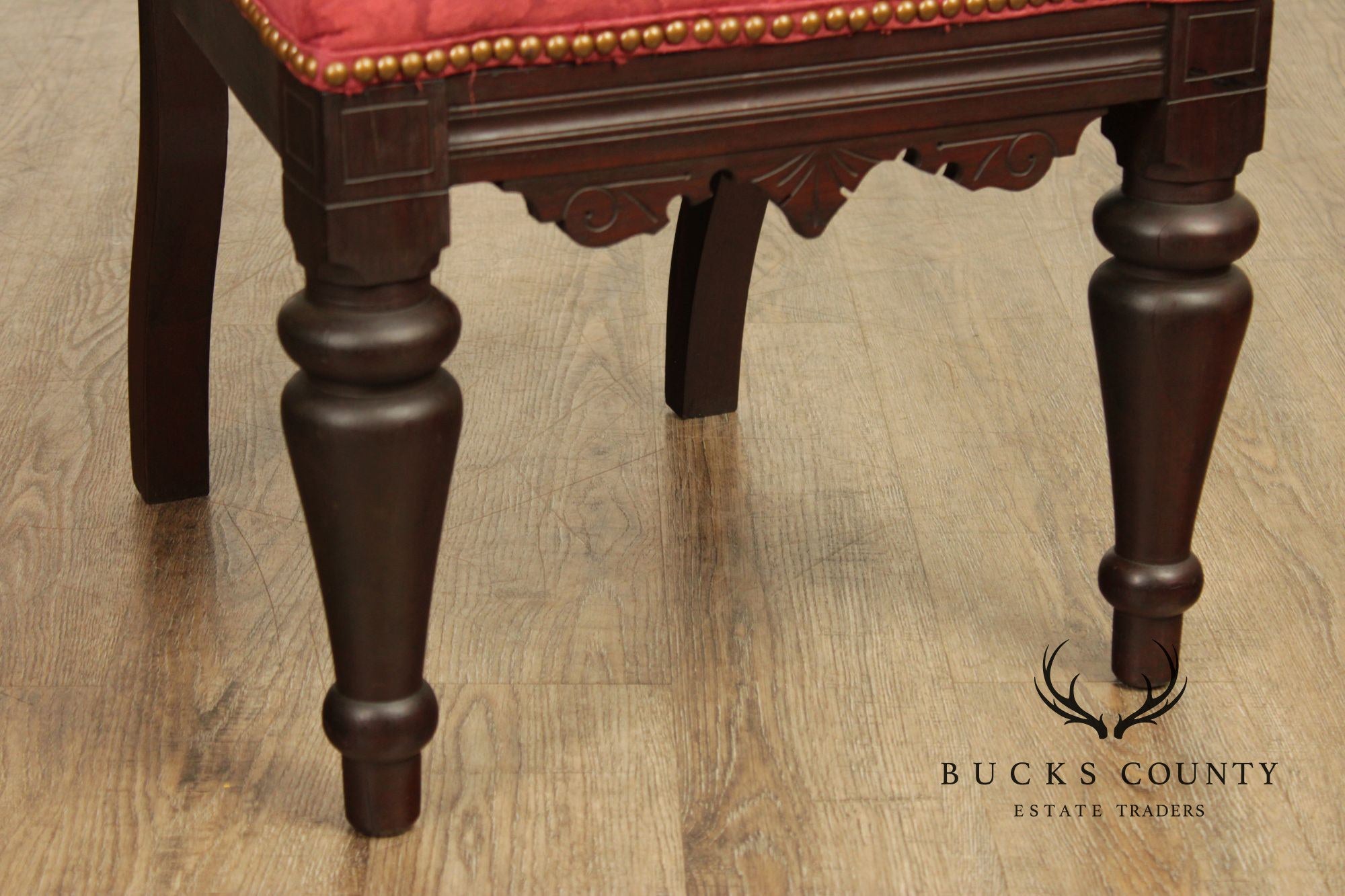 Antique American Gothic Revival Pair of Carved Walnut Side Chairs