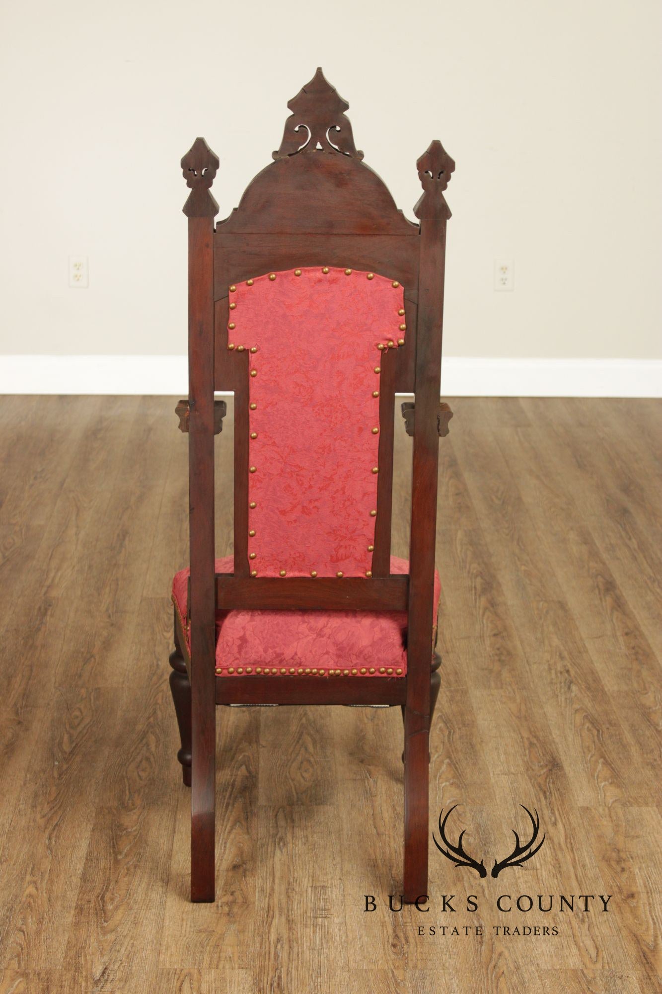 Antique American Gothic Revival Pair of Carved Walnut Side Chairs