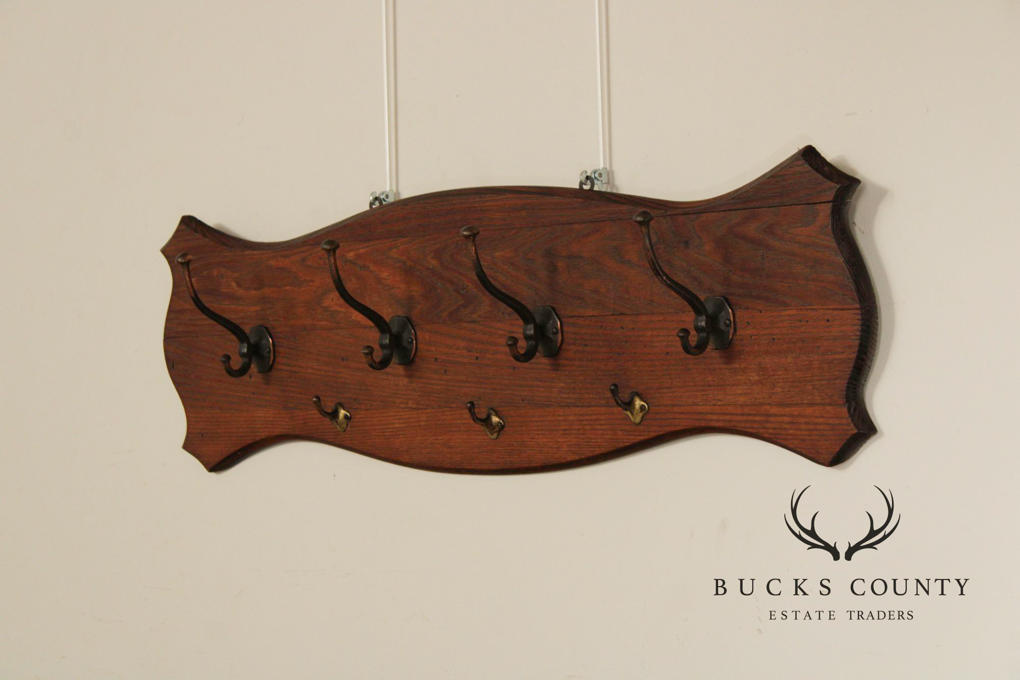 Antique Oak Wall-Mounted Coat Rack