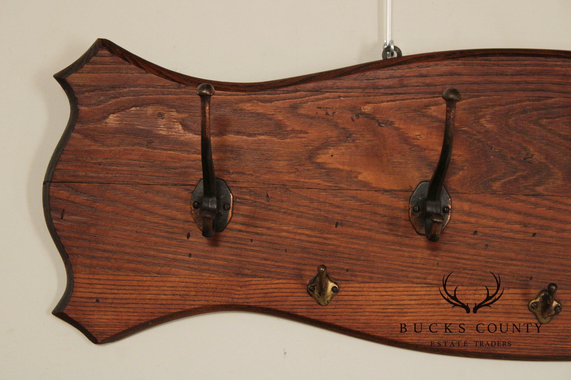 Antique Oak Wall-Mounted Coat Rack