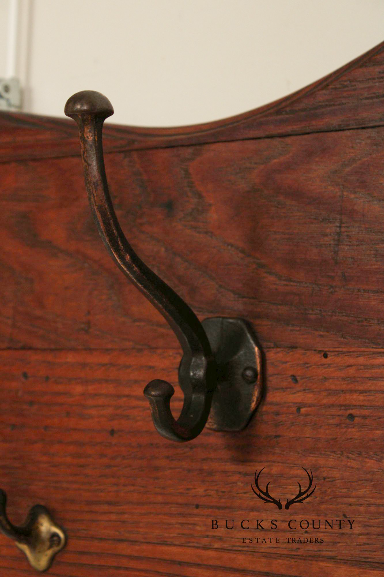 Antique Oak Wall-Mounted Coat Rack