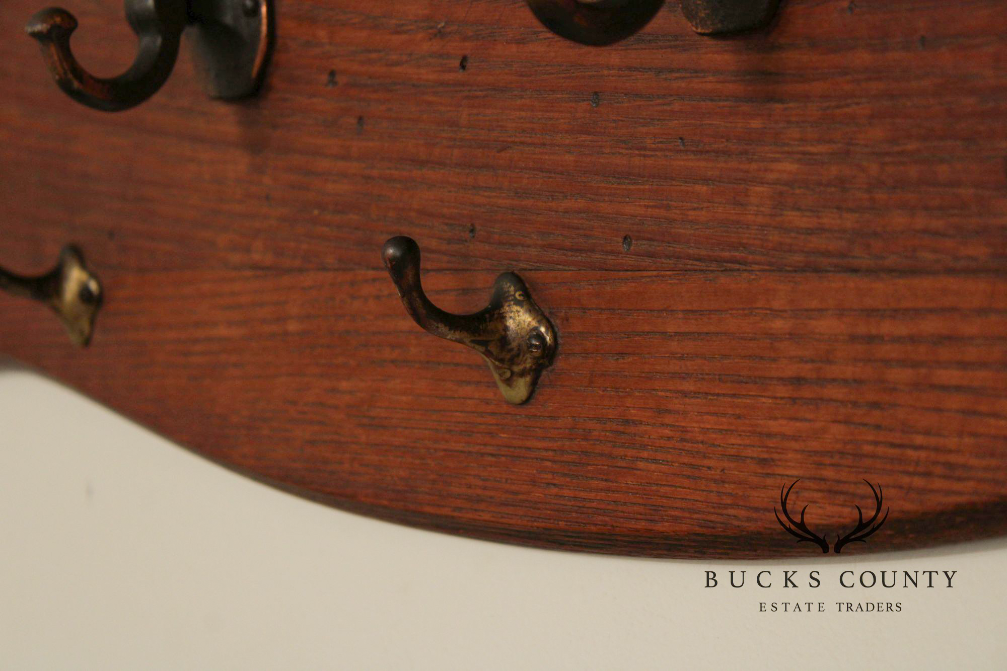 Antique Oak Wall-Mounted Coat Rack