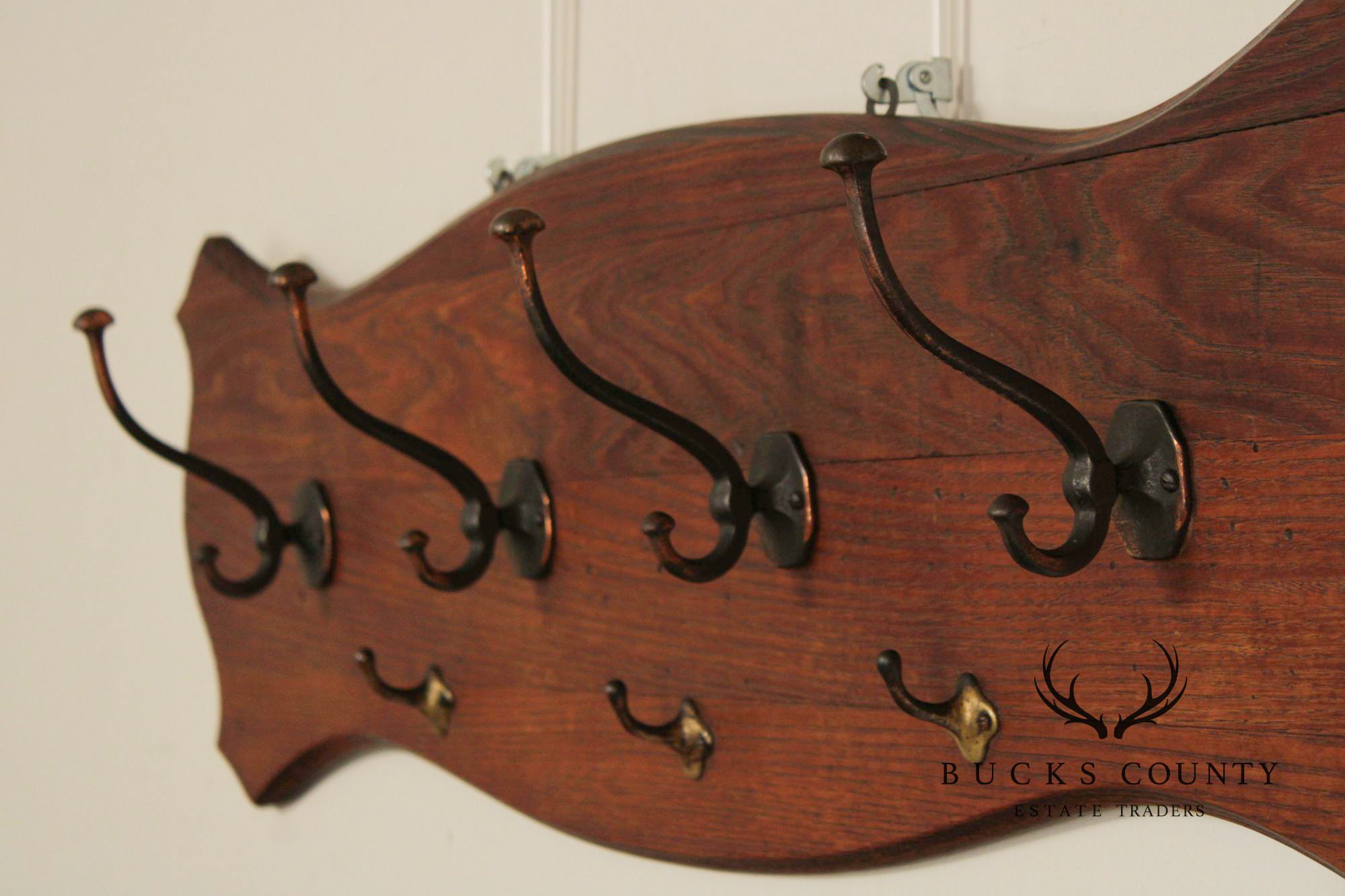 Antique Oak Wall-Mounted Coat Rack