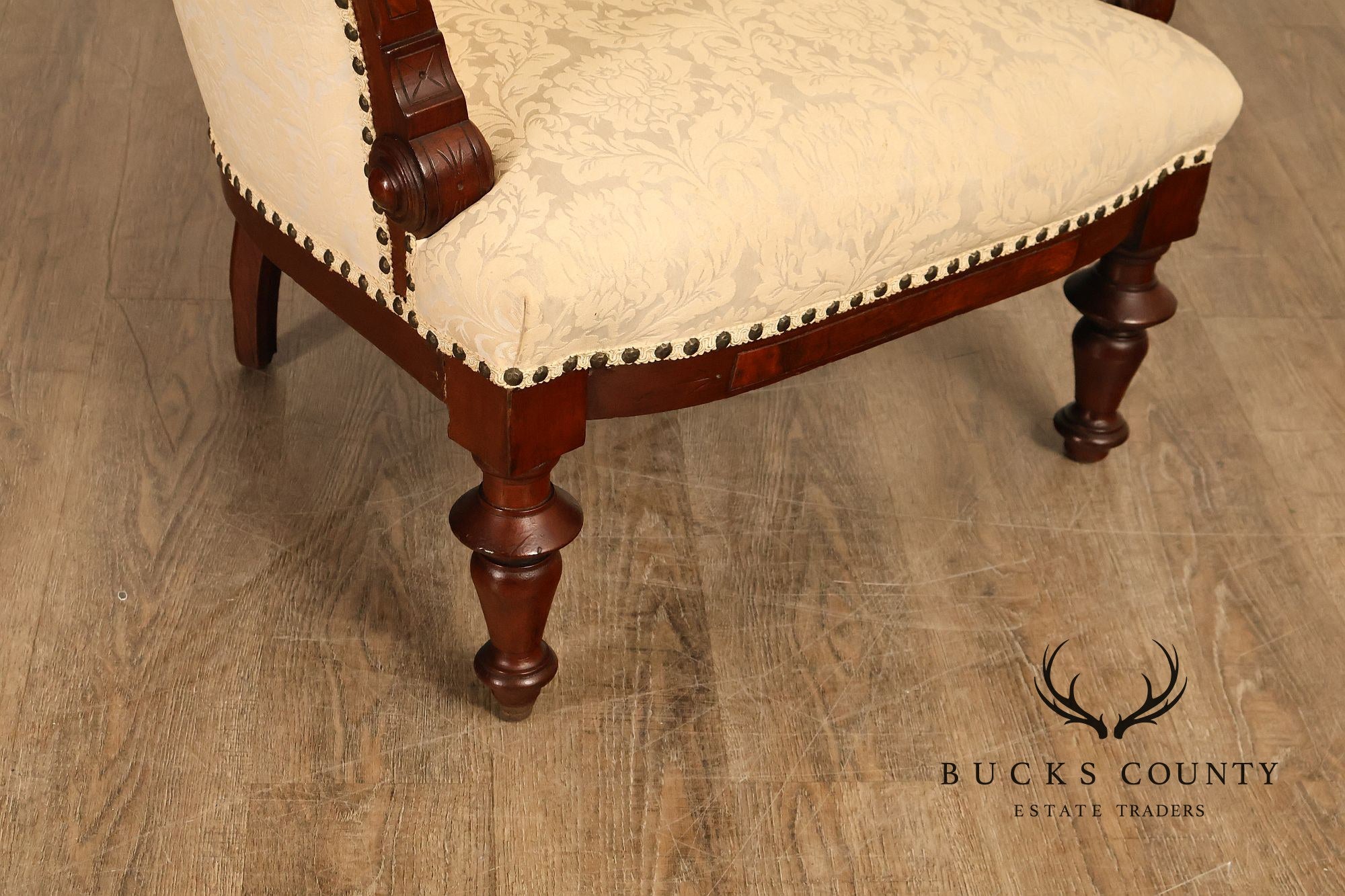 Antique Victorian Carved Walnut Parlor Armchair