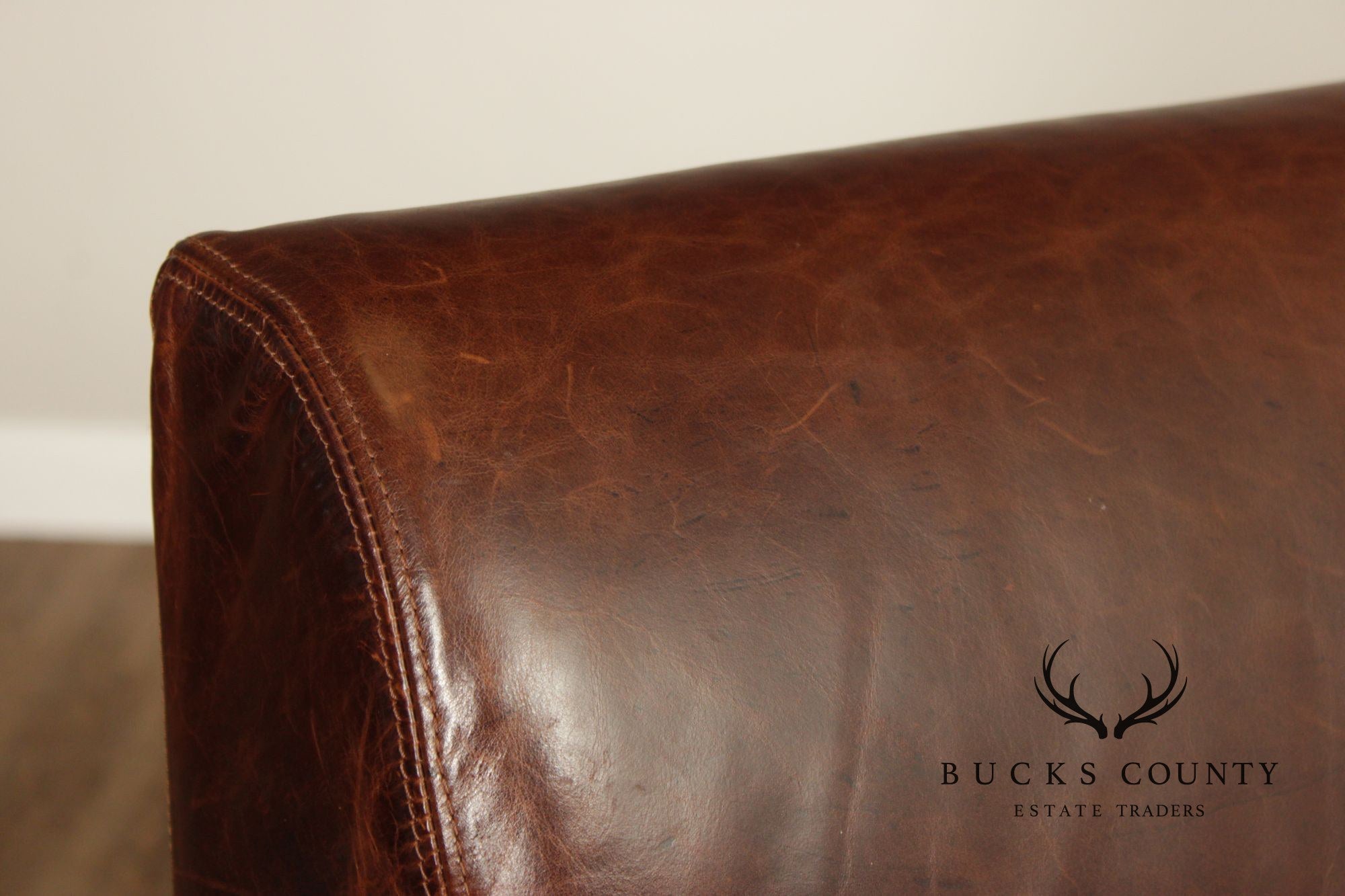 Quality Pair Of Brown Leather Banquette Benches