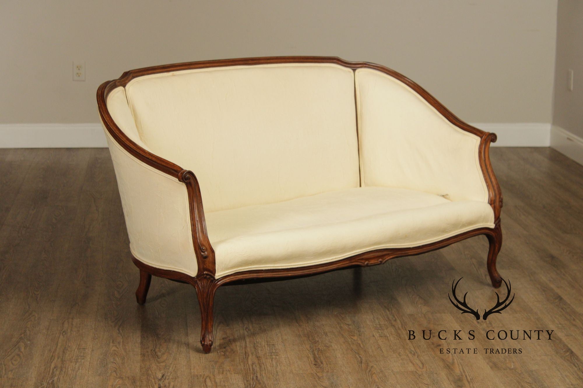 French Louis XV Style Pair Of Carved Frame Loveseat Settees