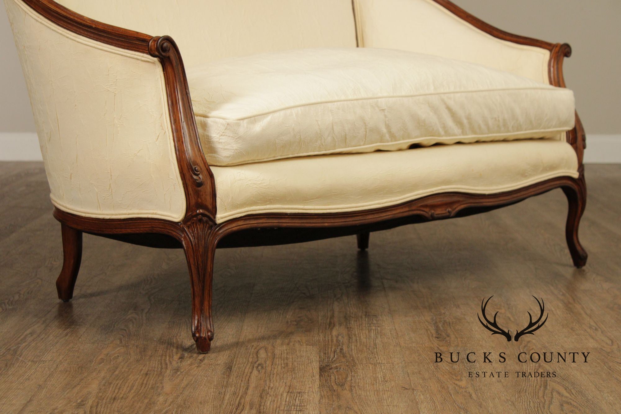 French Louis XV Style Pair Of Carved Frame Loveseat Settees