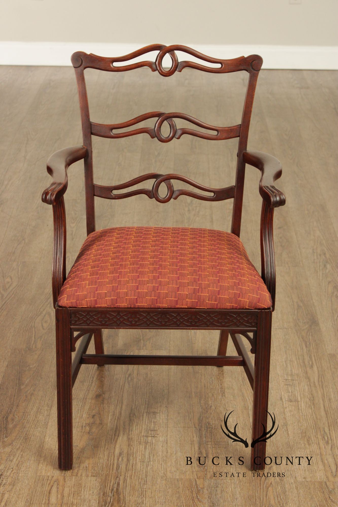 1940's Georgian Style Mahogany Ribbon Back Armchair