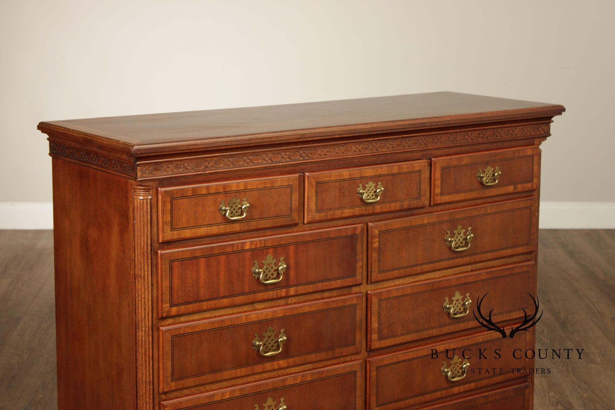 Georgian Style Banded Mahogany Tall Dresser